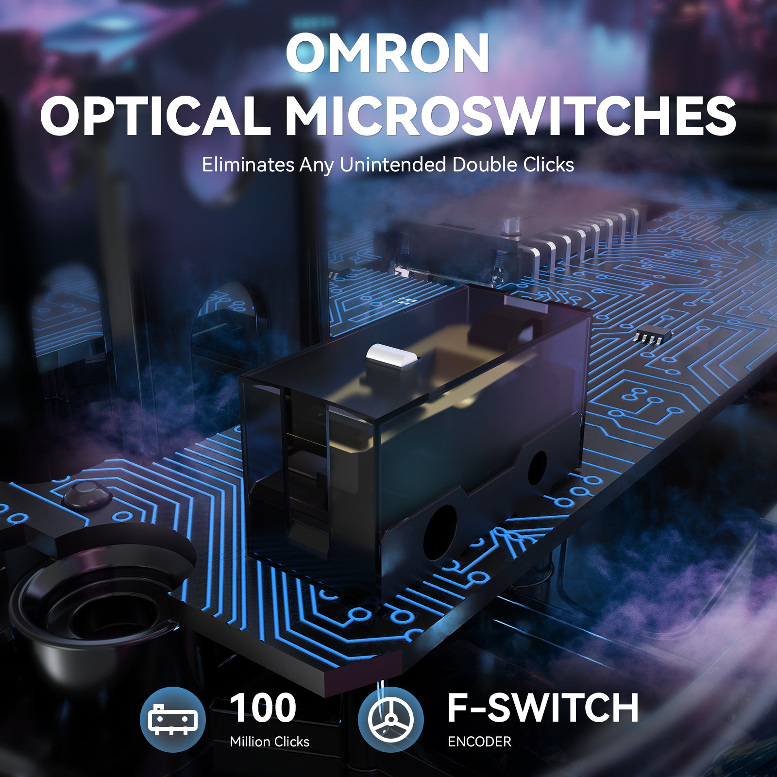 Omron optical microswitches with 100 million clicks, ensuring precise gaming performance.