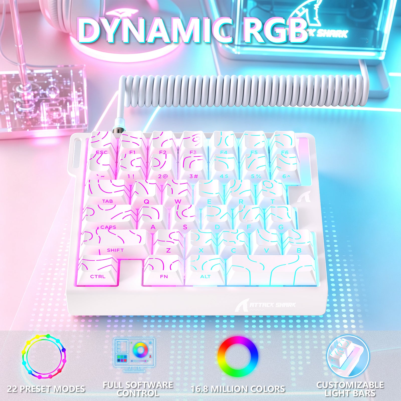 Teclado con interruptor magnético de una mano ATTACK SHARK M36 HE y cable aviador LED ULTRA C01