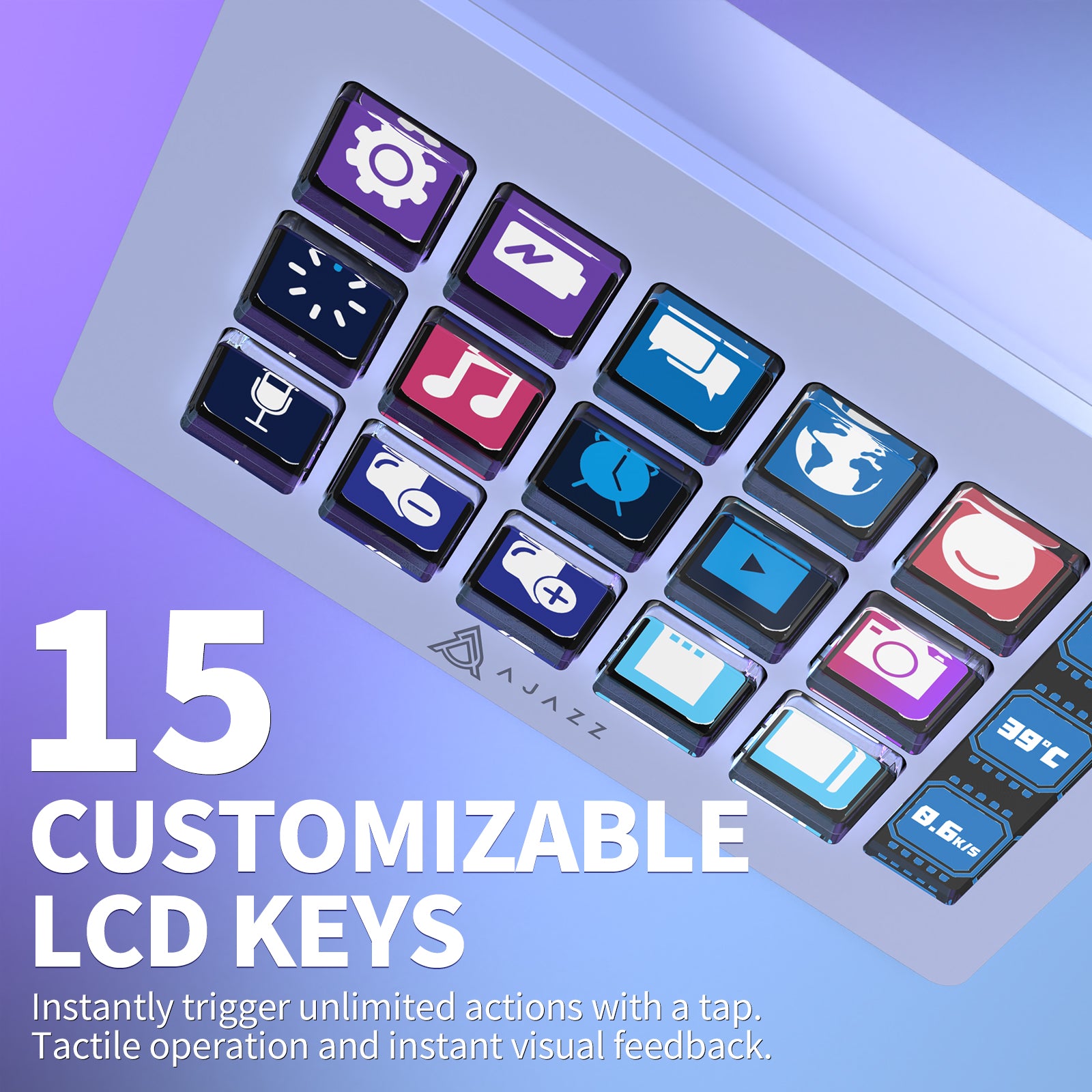 15 customizable LCD keys for instant action and tactile feedback on AJAZZ AKP153 Stream Deck.