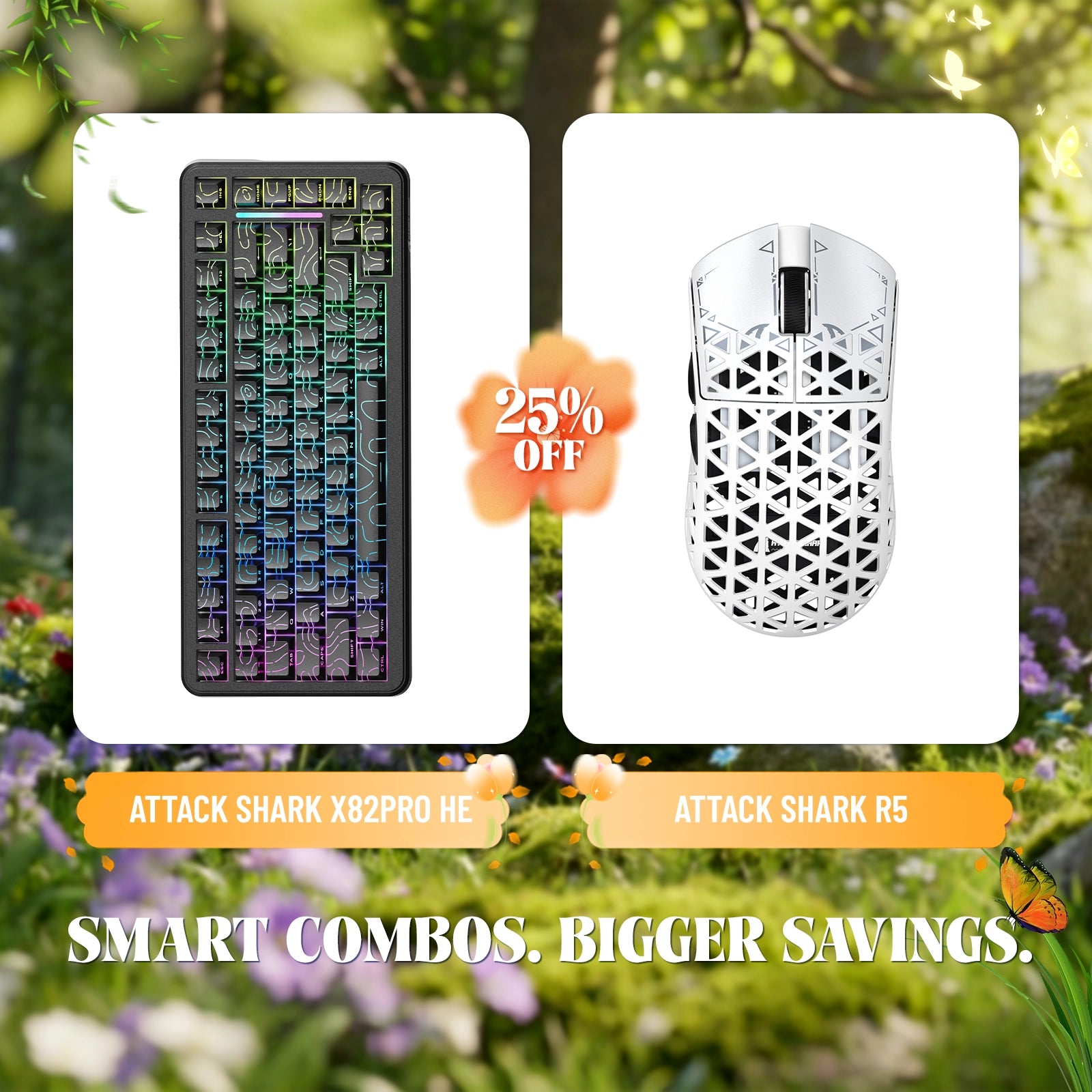 Paquete de teclado de disparo rápido ATTACK SHARK X82PRO HE + ratón inalámbrico para juegos de fibra de carbono R5