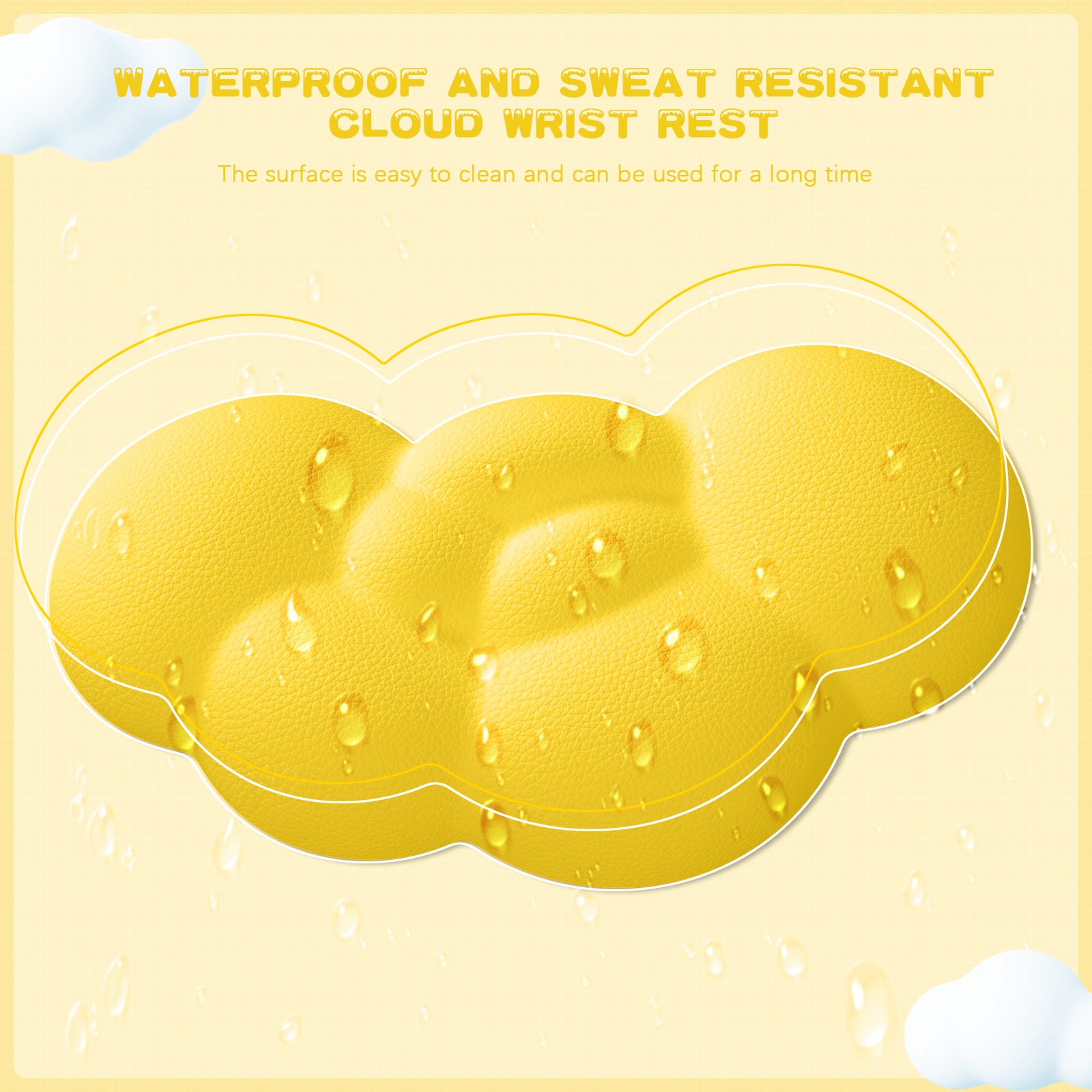 Waterproof yellow cloud wrist rest with sweat-resistant features and easy-to-clean surface.