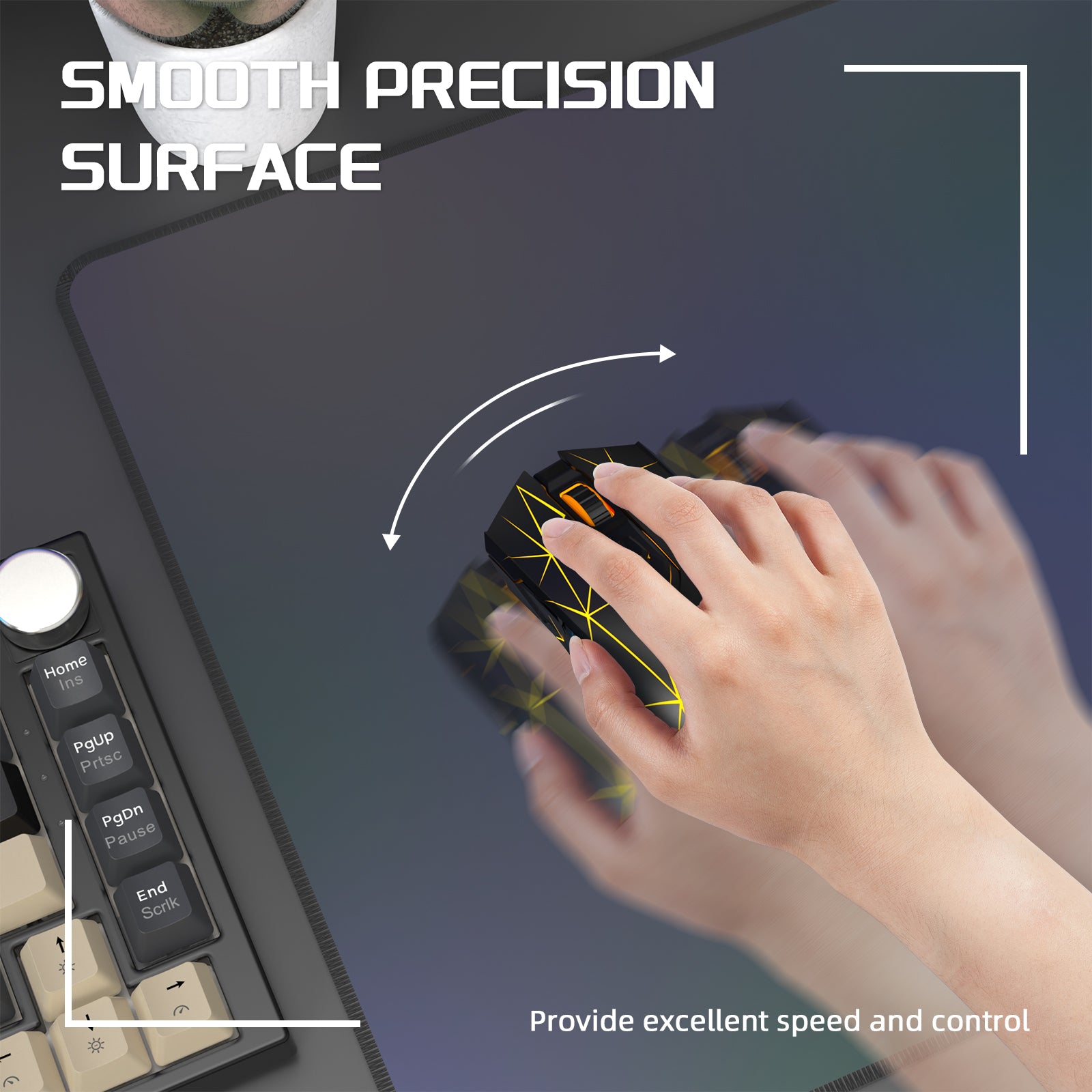 Hand on Attack Shark CM03 mouse pad highlighting smooth precision surface for gaming.