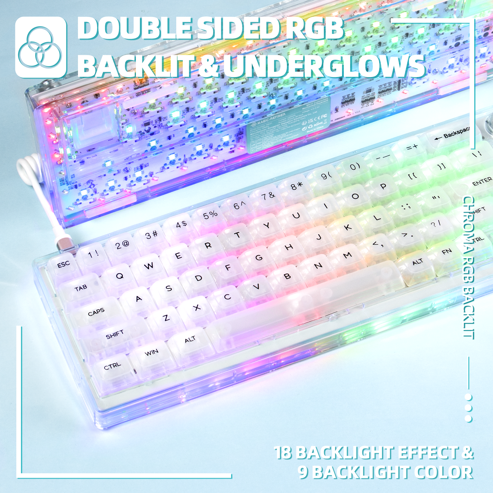 MK31 keyboard featuring double-sided RGB backlighting and translucent keycaps.