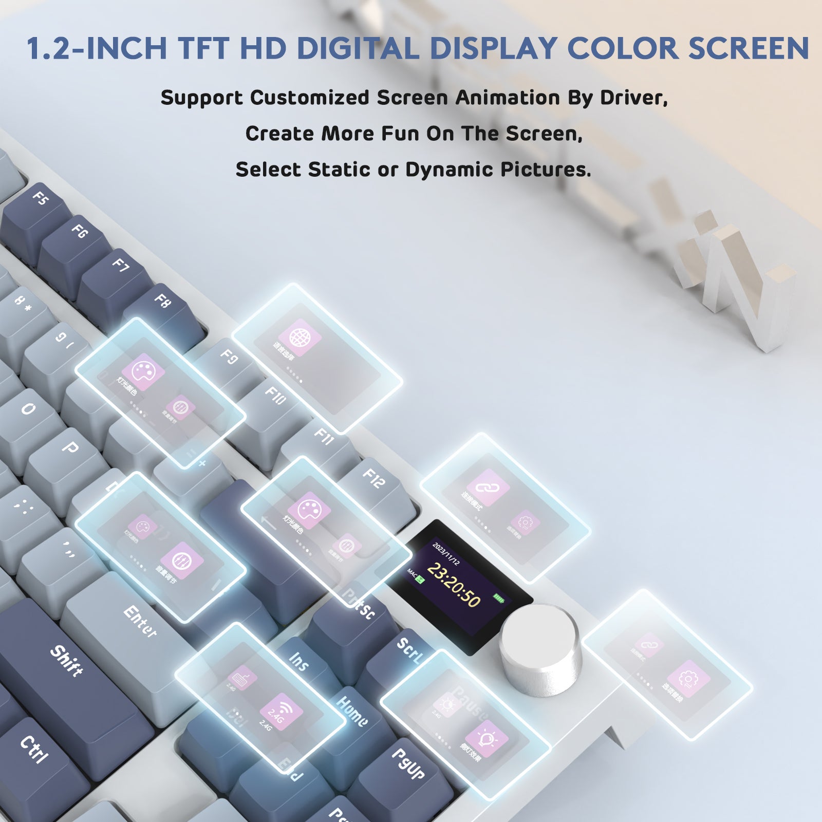 K86PRO keyboard 1.2-inch TFT HD display with customizable icons and screen animations