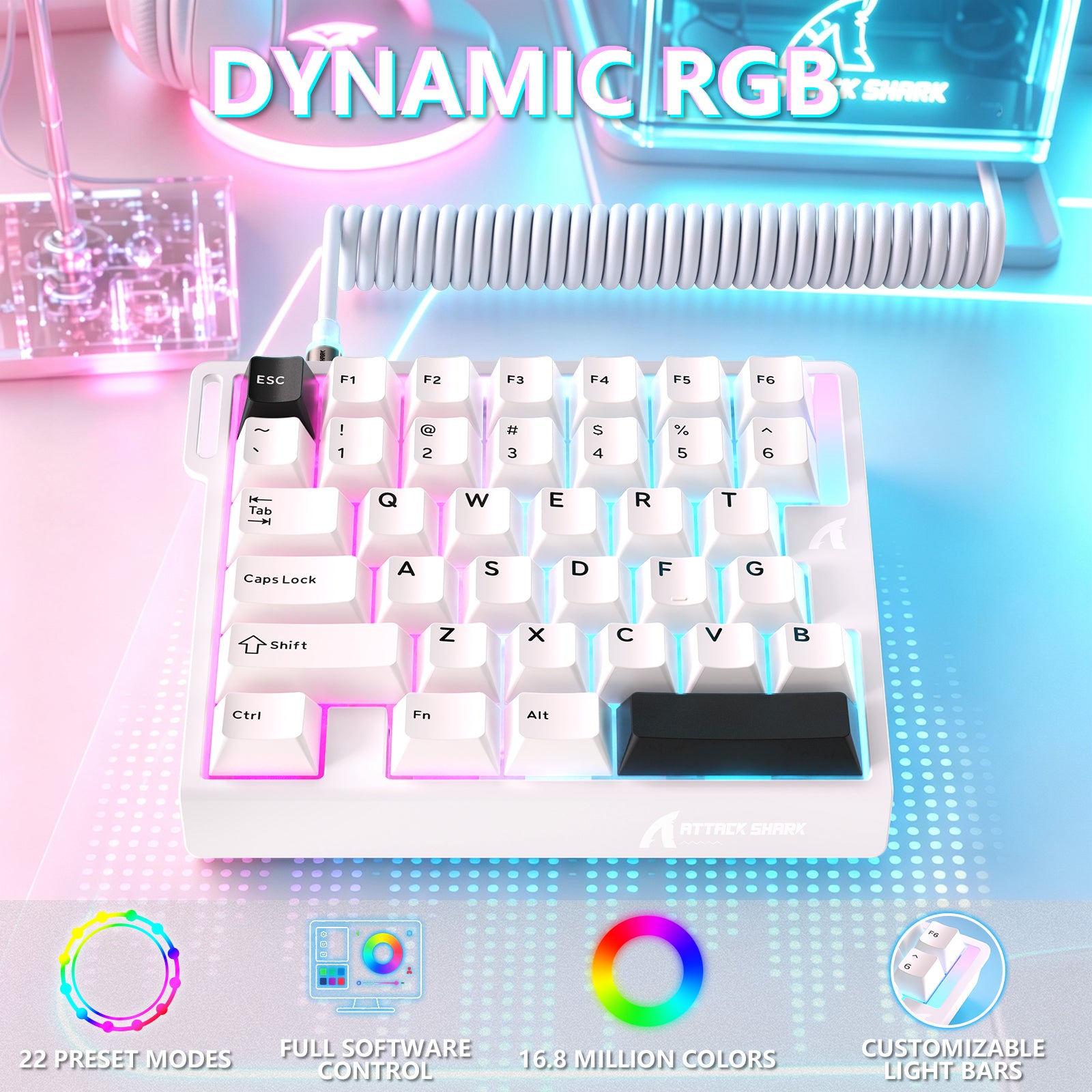 Teclado con interruptor magnético de una mano ATTACK SHARK M36 HE y cable aviador LED ULTRA C01