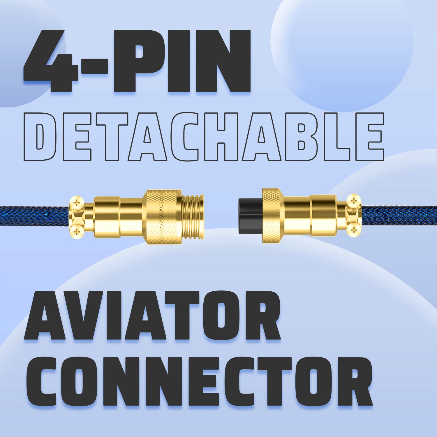 4-pin detachable aviator connector with gold plating for USB-C keyboard cable.