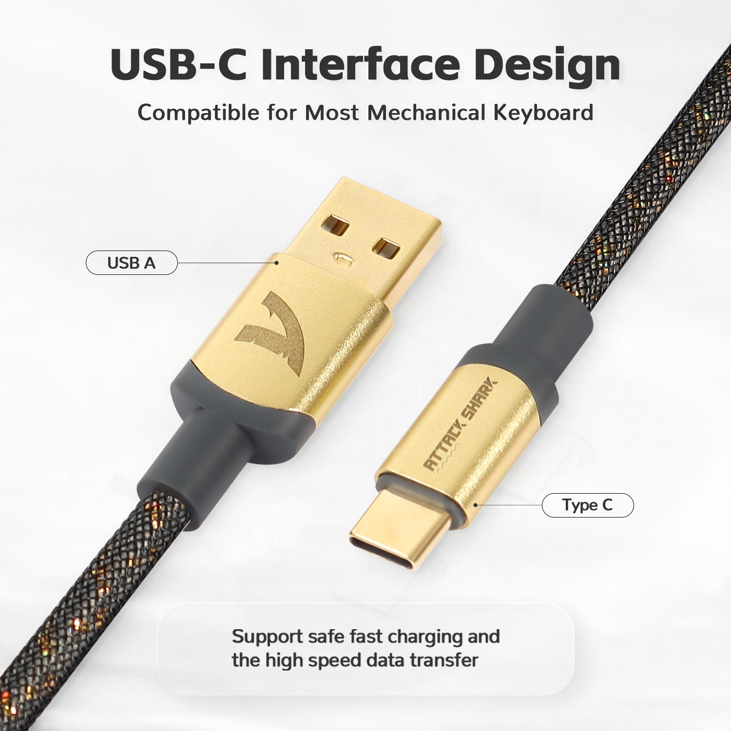 C03 USB-C keyboard cable with gold-plated connectors for fast charging and data transfer