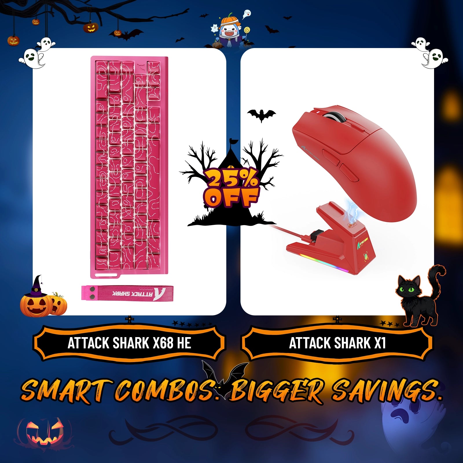 Paquete de teclado de disparo rápido ATTACK SHARK X68HE + ratón inalámbrico para juegos X1