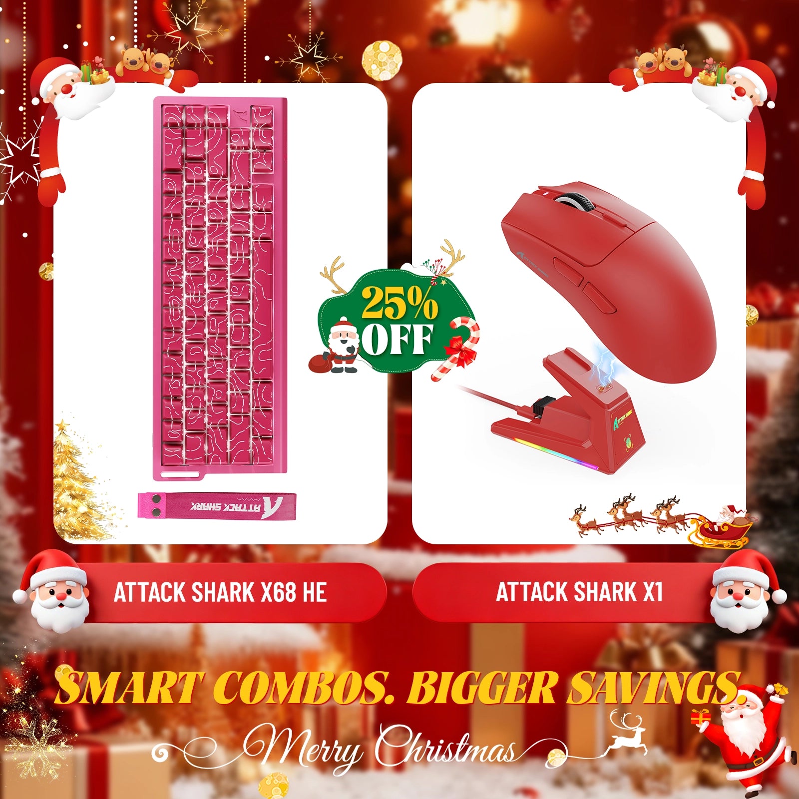 Paquete de teclado de disparo rápido ATTACK SHARK X68HE + ratón inalámbrico para juegos X1