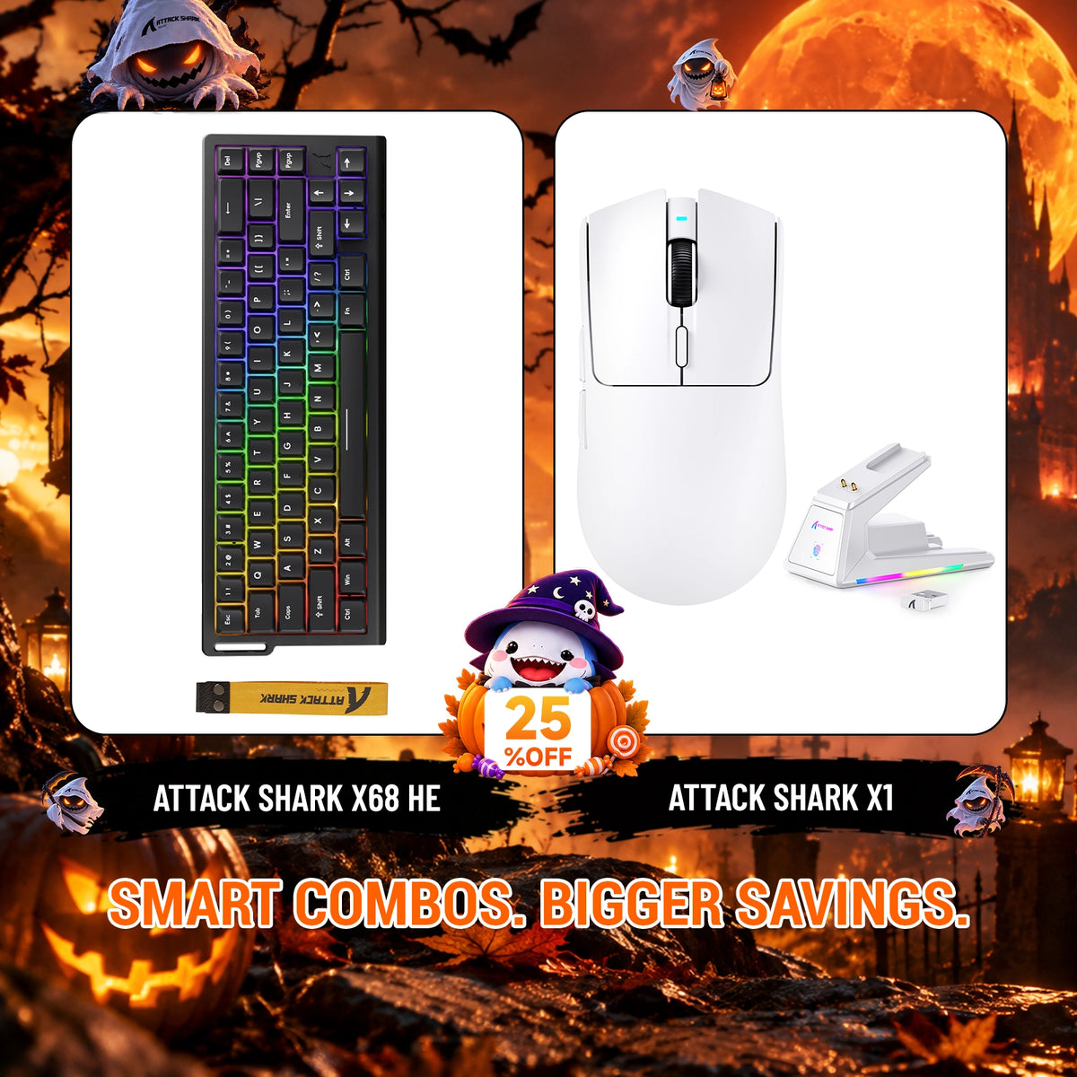 Paquete ATTACK SHARK X68HE teclado Rapid Trigger + ratón para juegos inalámbrico X1