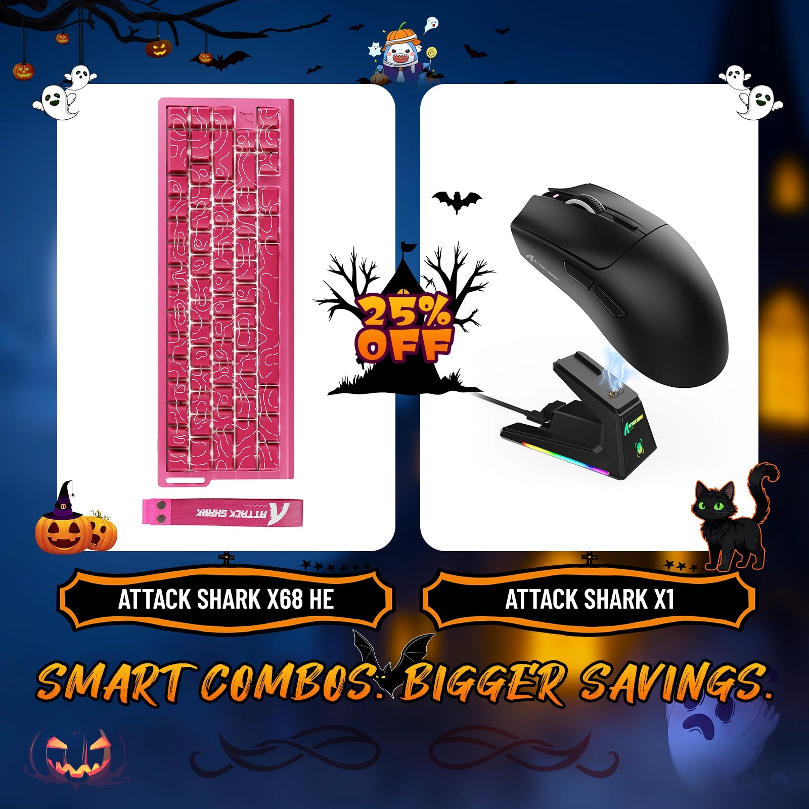 Paquete de teclado de disparo rápido ATTACK SHARK X68HE + ratón inalámbrico para juegos X1