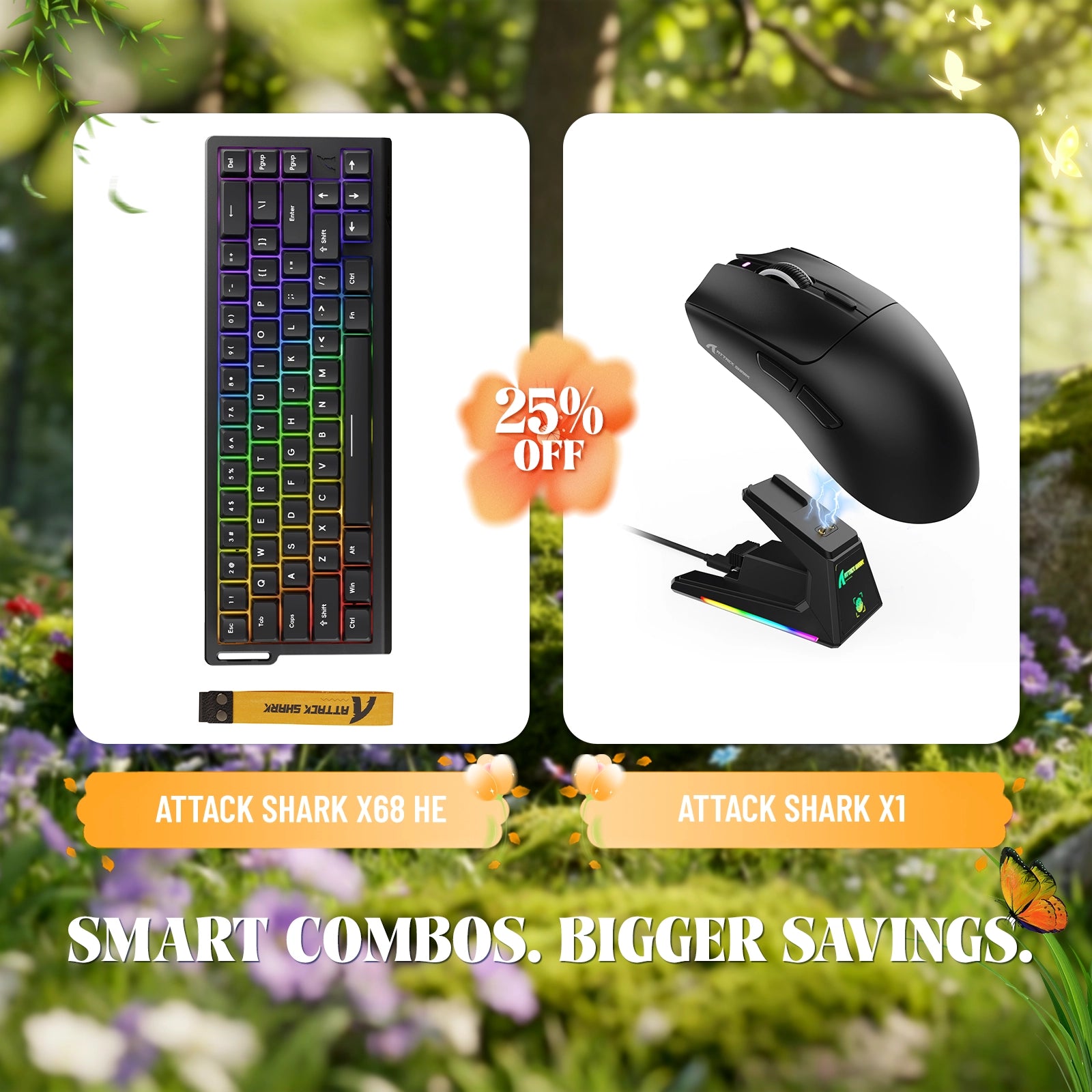 Paquete de teclado de disparo rápido ATTACK SHARK X68HE + ratón inalámbrico para juegos X1