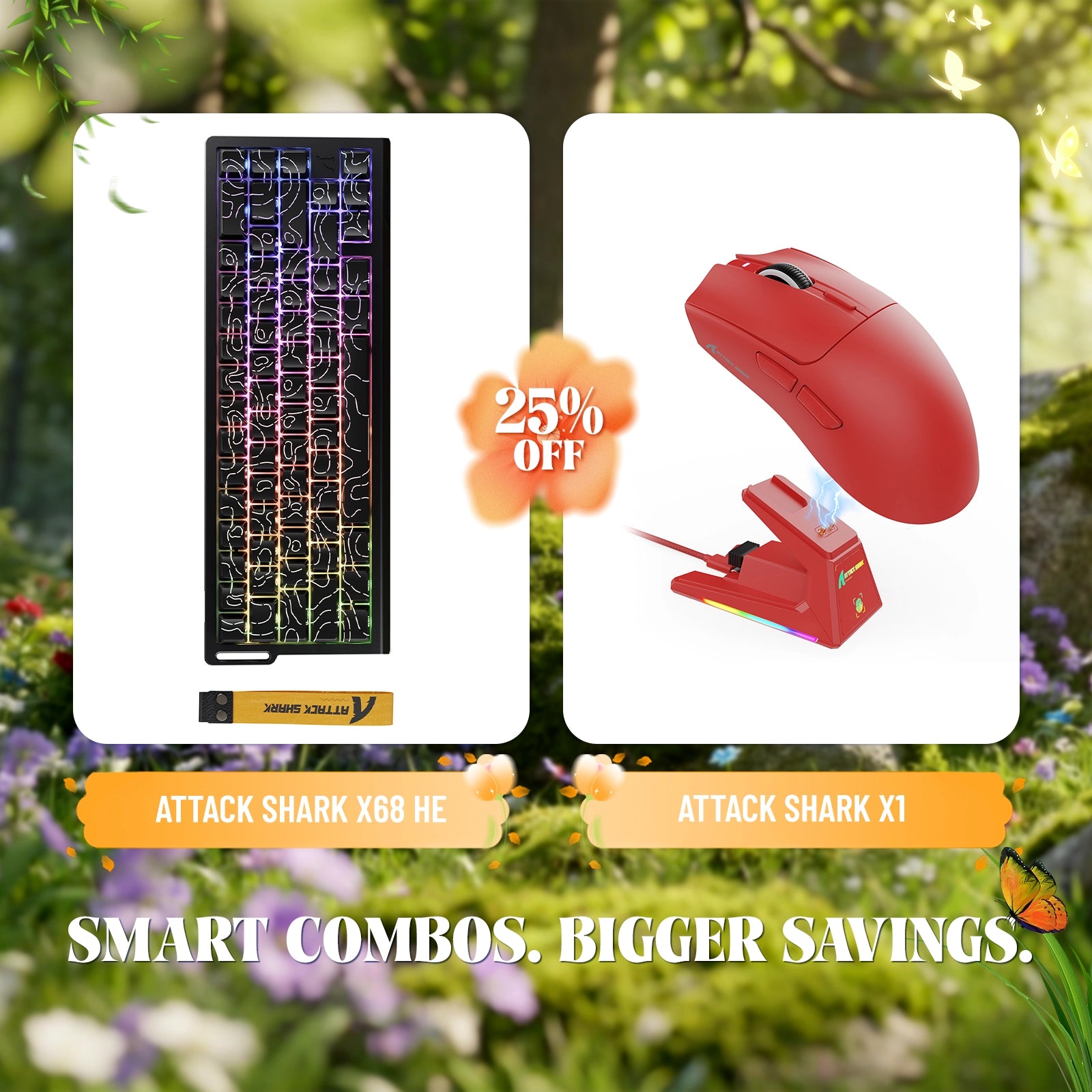 Paquete de teclado de disparo rápido ATTACK SHARK X68HE + ratón inalámbrico para juegos X1