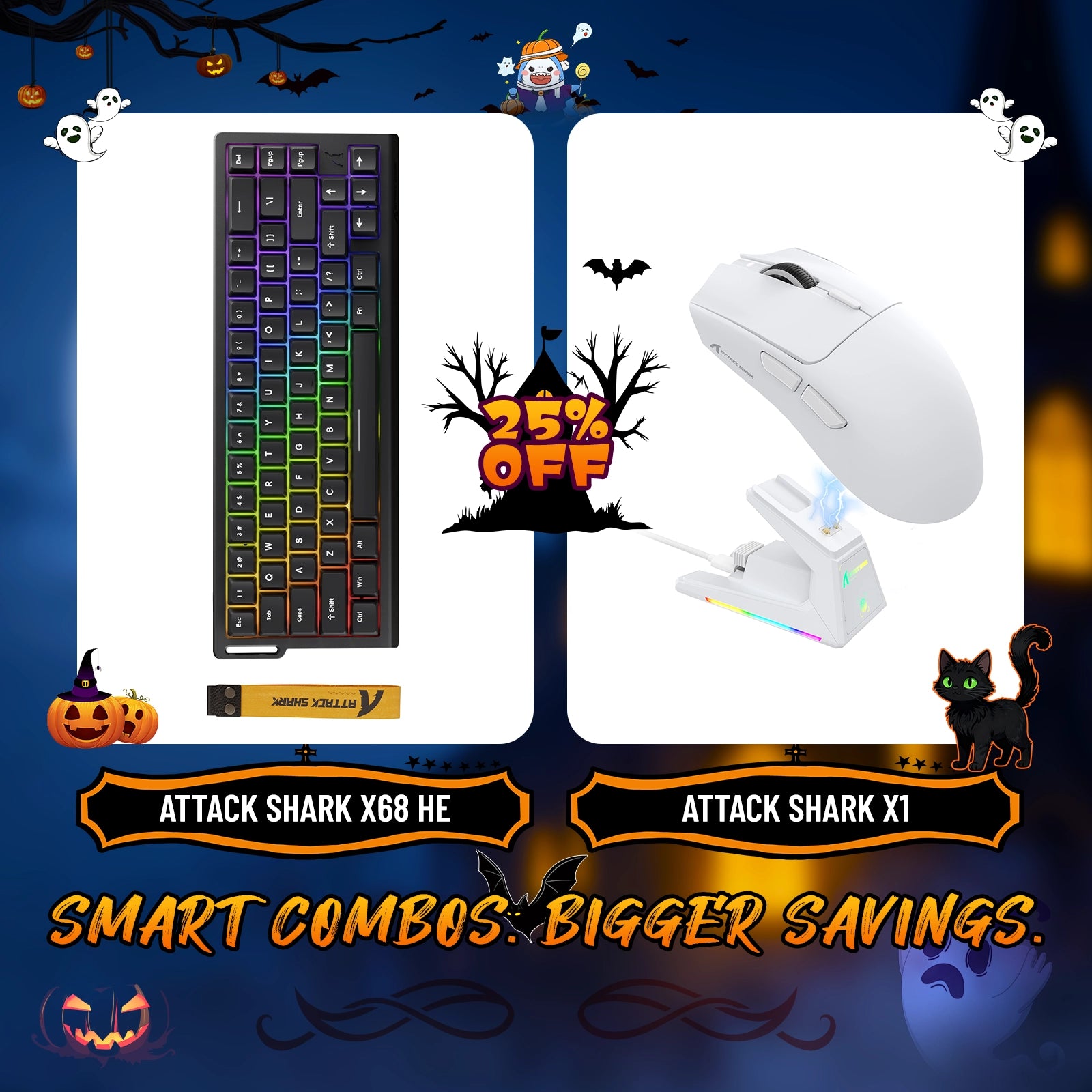 Paquete de teclado de disparo rápido ATTACK SHARK X68HE + ratón inalámbrico para juegos X1