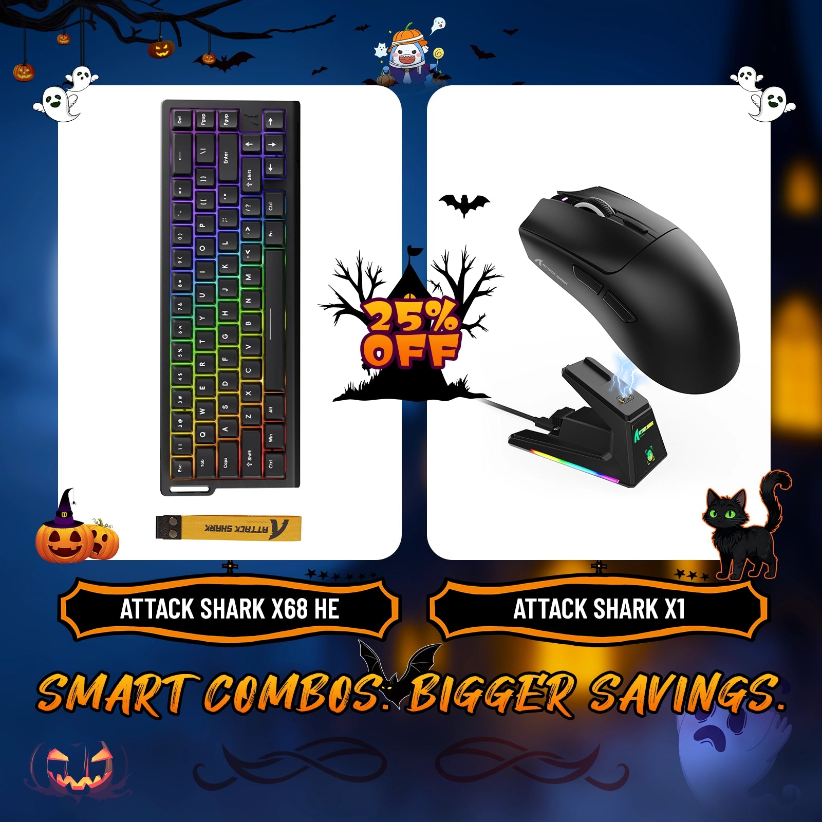 Paquete de teclado de disparo rápido ATTACK SHARK X68HE + ratón inalámbrico para juegos X1