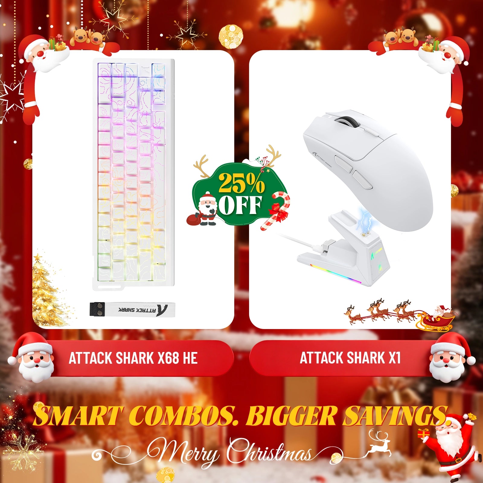 Paquete de teclado de disparo rápido ATTACK SHARK X68HE + ratón inalámbrico para juegos X1