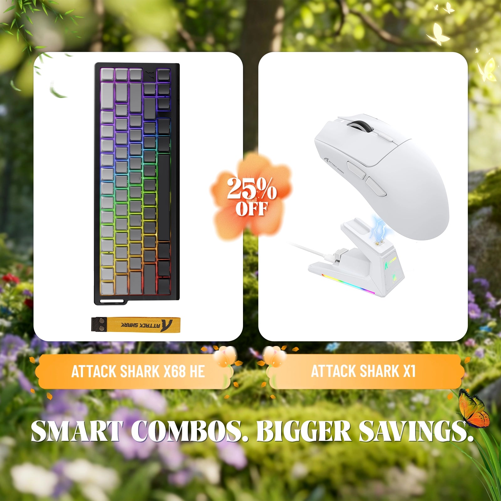 Paquete de teclado de disparo rápido ATTACK SHARK X68HE + ratón inalámbrico para juegos X1