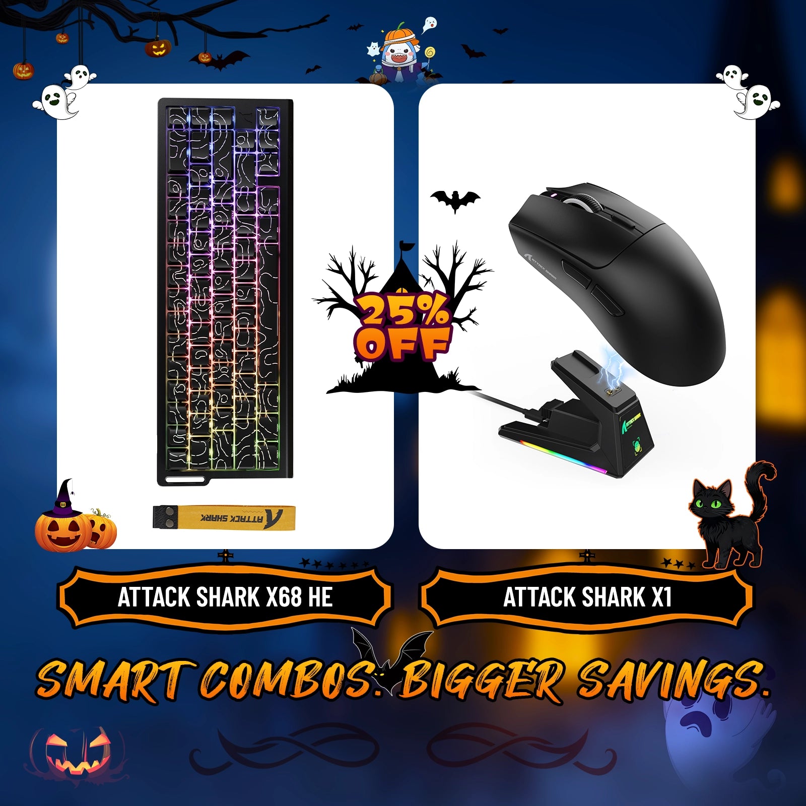 Paquete de teclado de disparo rápido ATTACK SHARK X68HE + ratón inalámbrico para juegos X1