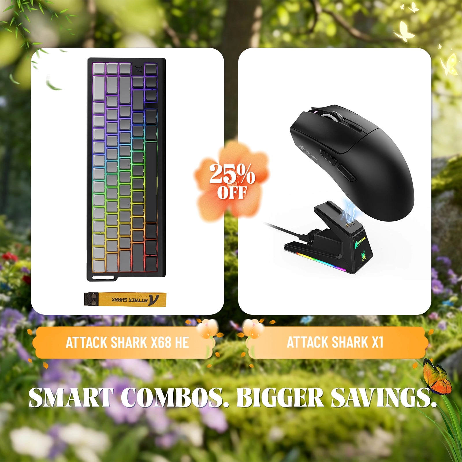 Paquete de teclado de disparo rápido ATTACK SHARK X68HE + ratón inalámbrico para juegos X1