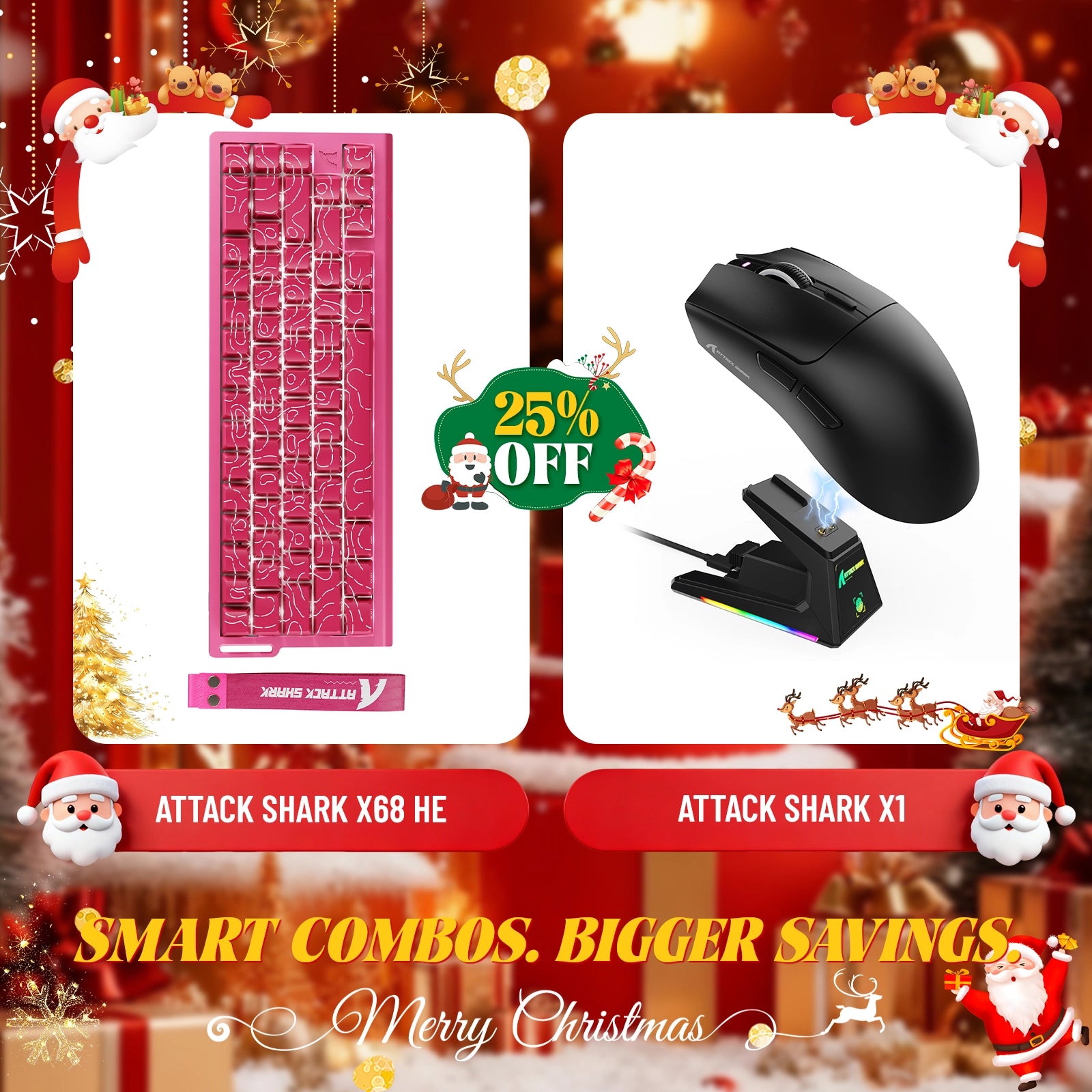 Paquete de teclado de disparo rápido ATTACK SHARK X68HE + ratón inalámbrico para juegos X1