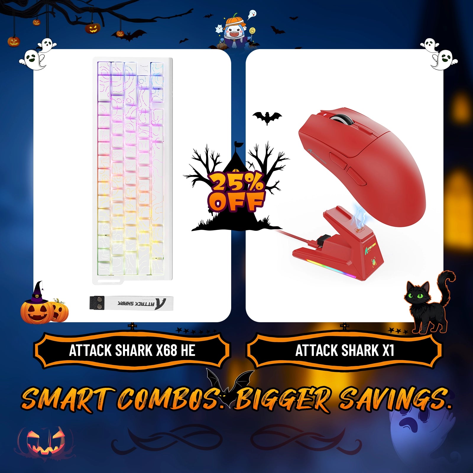 Paquete de teclado de disparo rápido ATTACK SHARK X68HE + ratón inalámbrico para juegos X1