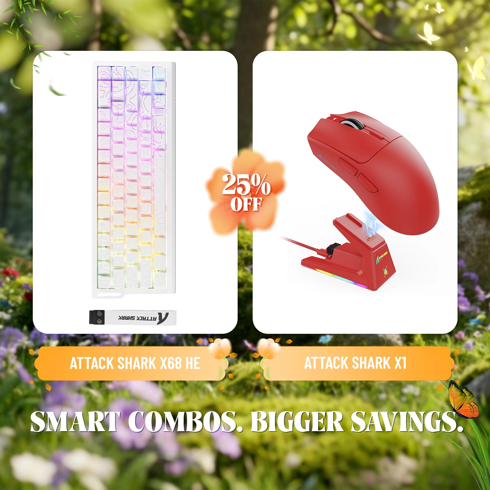 Paquete de teclado de disparo rápido ATTACK SHARK X68HE + ratón inalámbrico para juegos X1