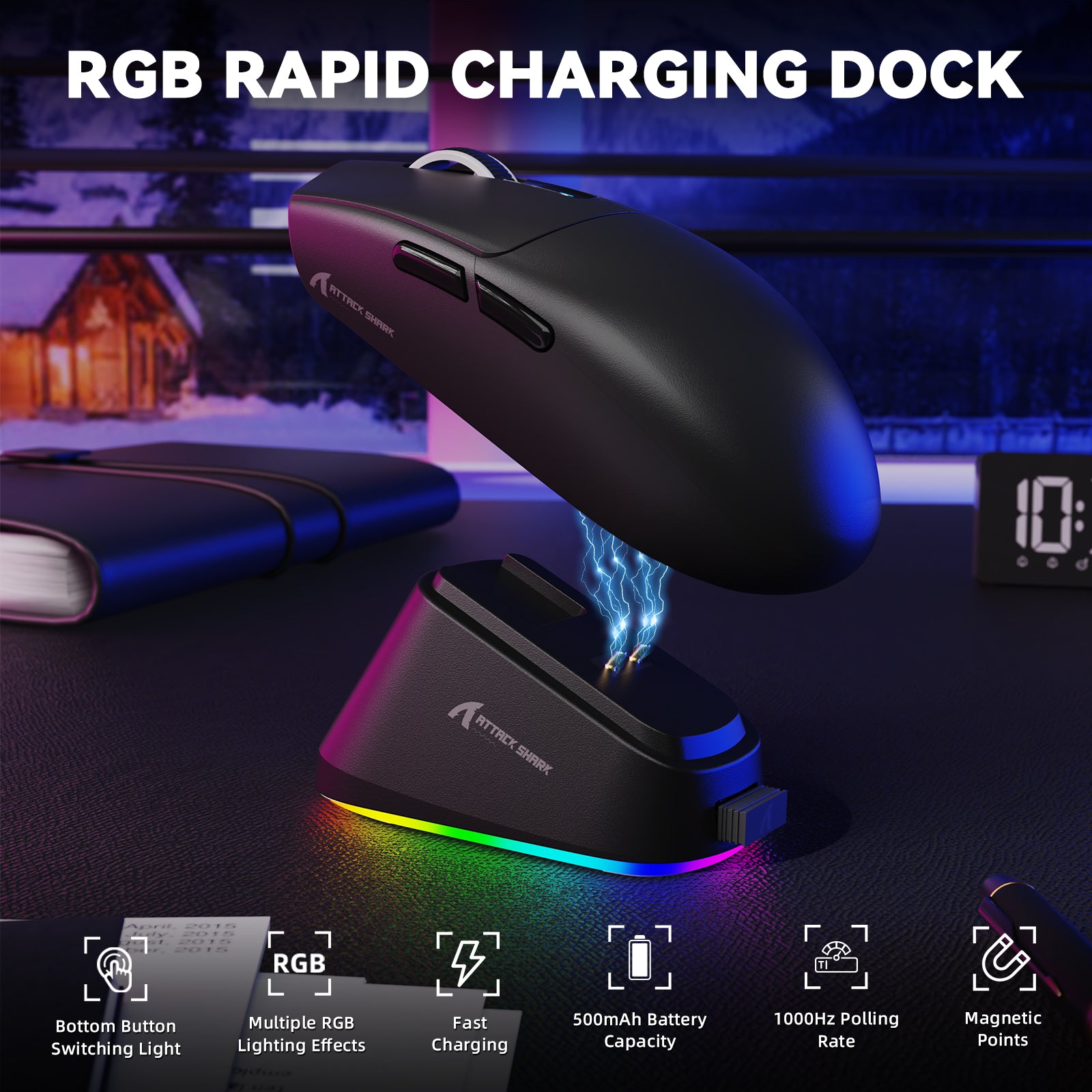 Ratón inalámbrico para juegos ATTACK SHARK G3PRO de tres modos con base de carga, 25 000 DPI, ultraligero