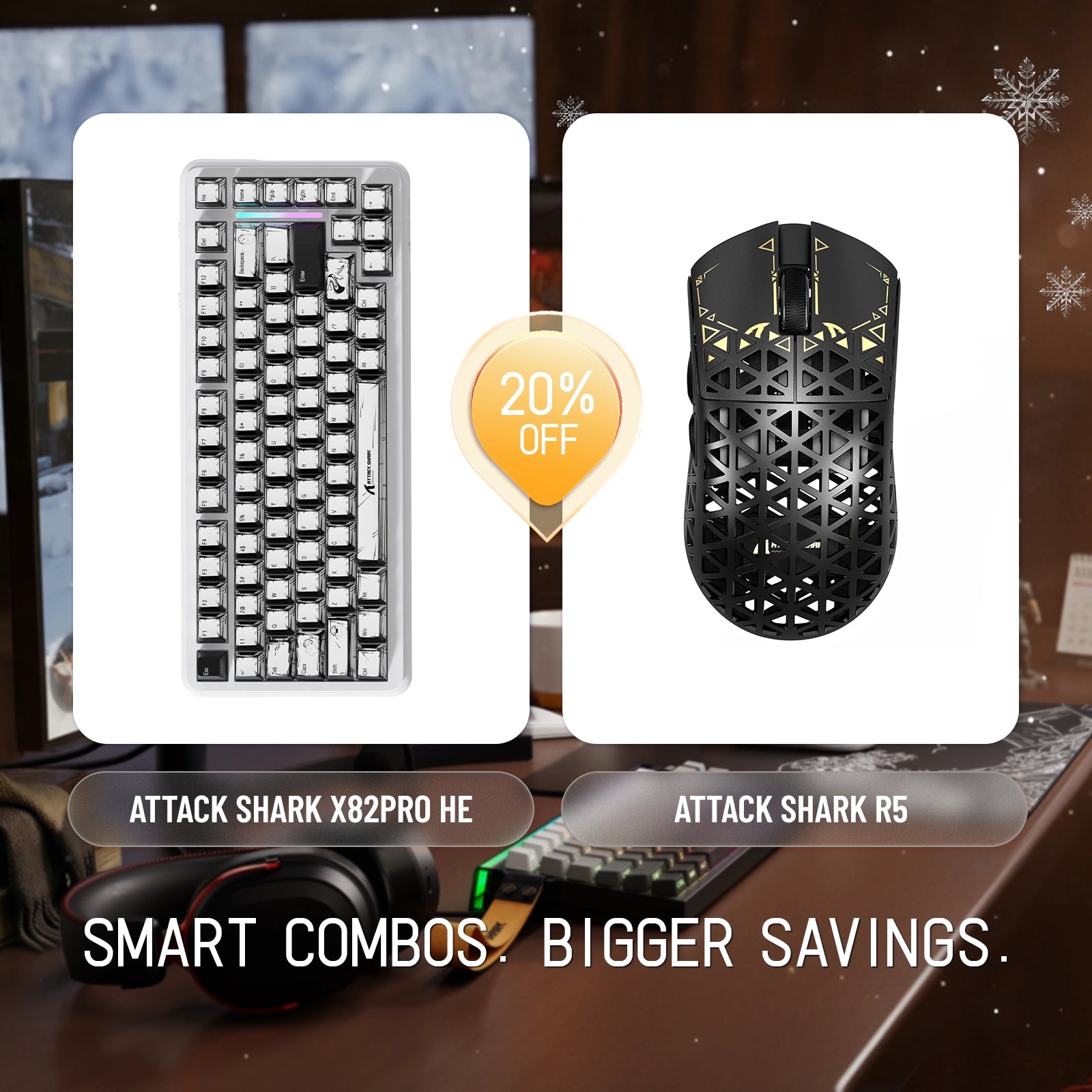 Paquete de teclado de disparo rápido ATTACK SHARK X82PRO HE + ratón inalámbrico para juegos de fibra de carbono R5