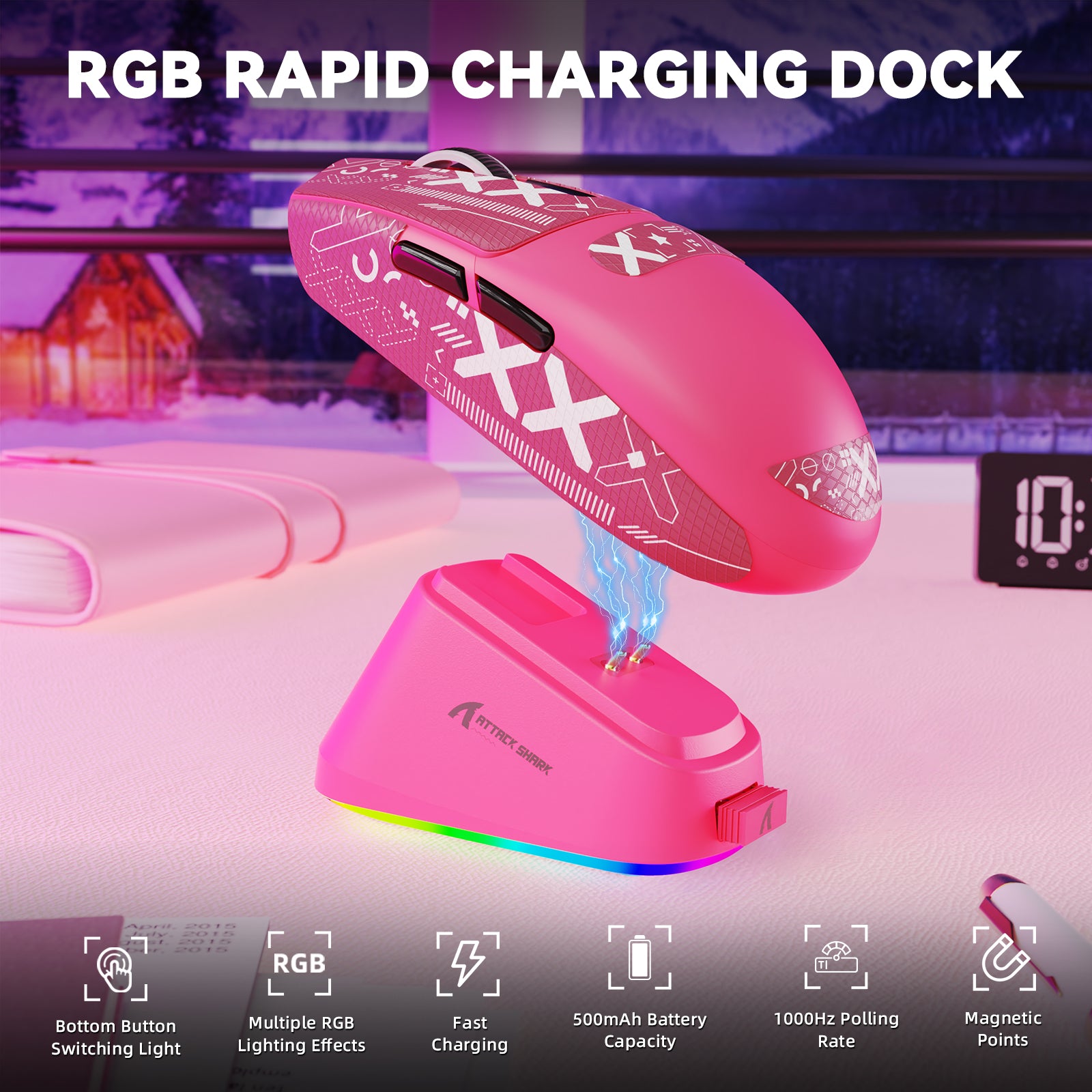 Ratón inalámbrico para juegos ATTACK SHARK G3PRO de tres modos con base de carga, 25 000 DPI, ultraligero