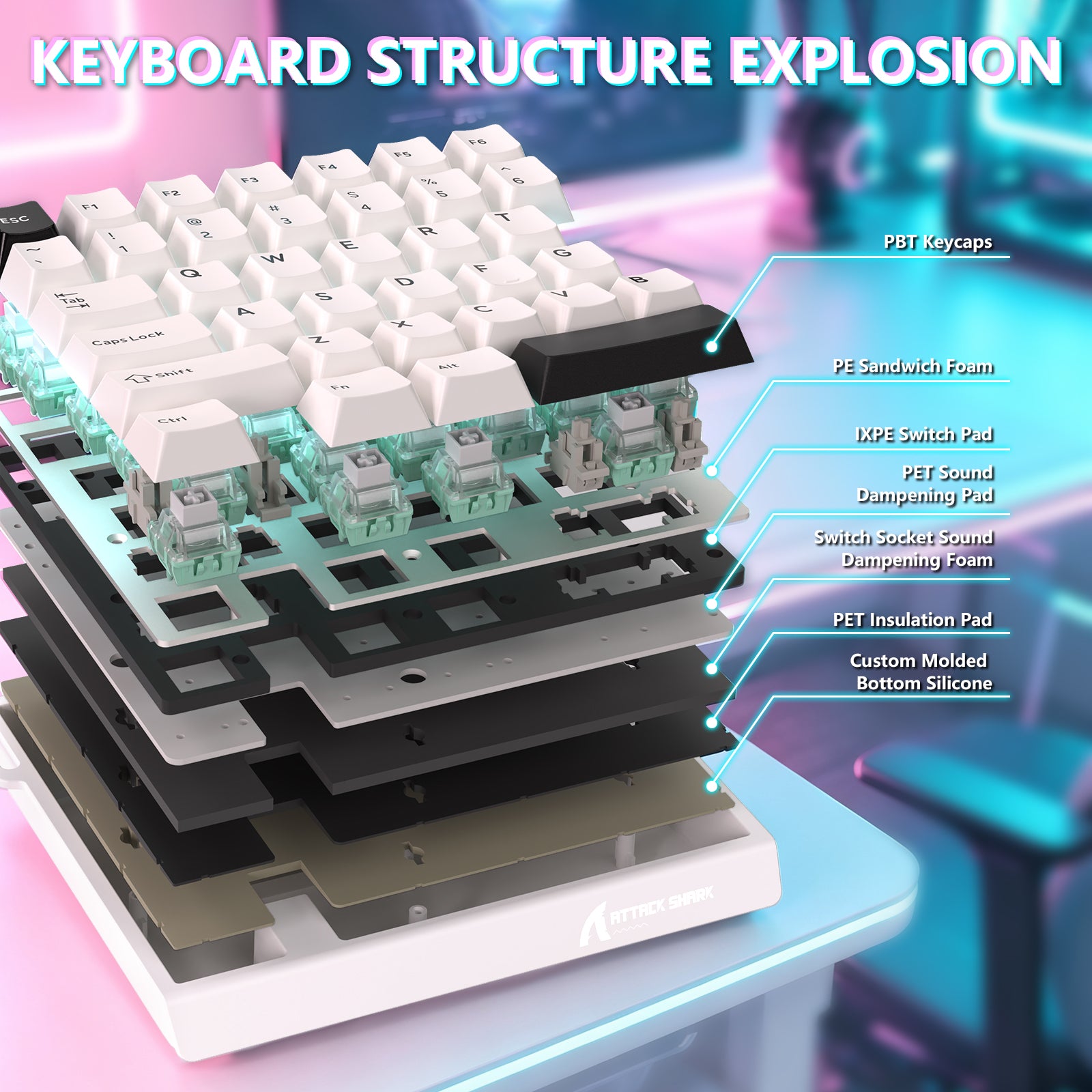 Teclado con interruptor magnético de una mano ATTACK SHARK M36 HE y cable aviador LED ULTRA C01