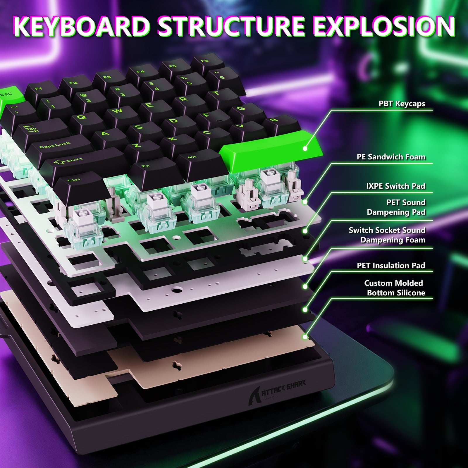 Teclado con interruptor magnético de una mano ATTACK SHARK M36 HE y cable aviador LED ULTRA C01
