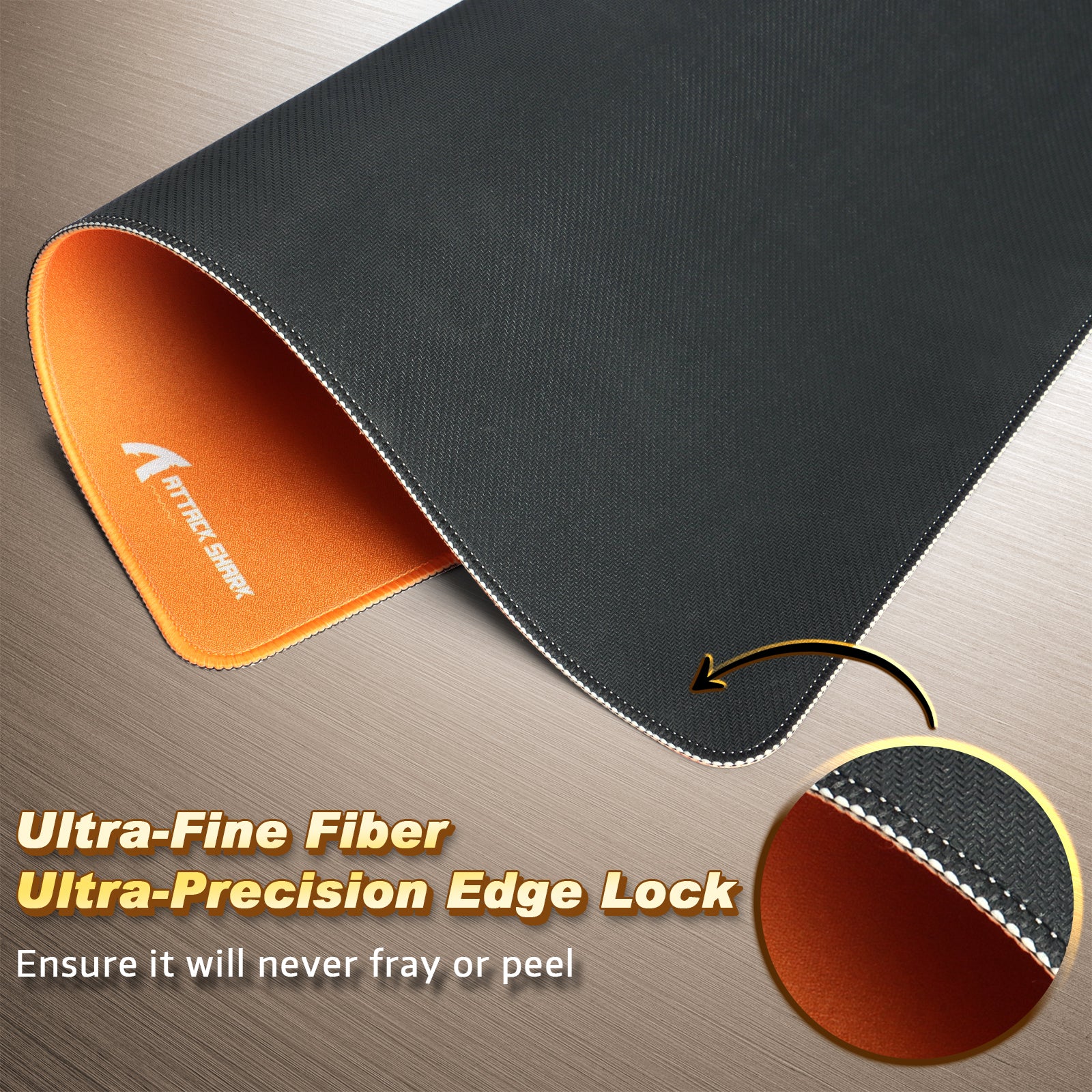 Attack Shark mouse pad detail showing ultra-fine fiber and precision edge stitching.