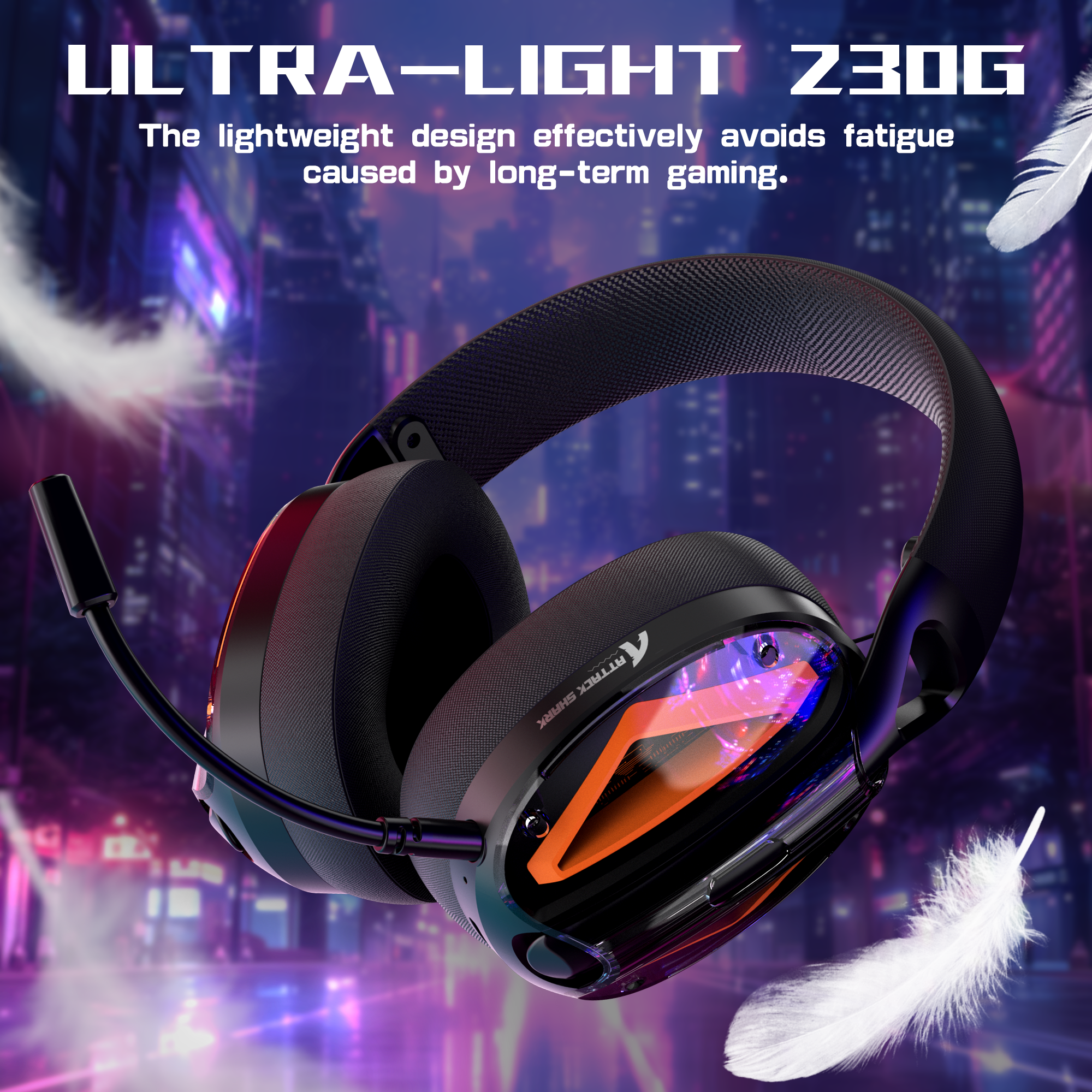 L60 ultra-light gaming headset featuring fatigue-reducing design and vibrant RGB lights.