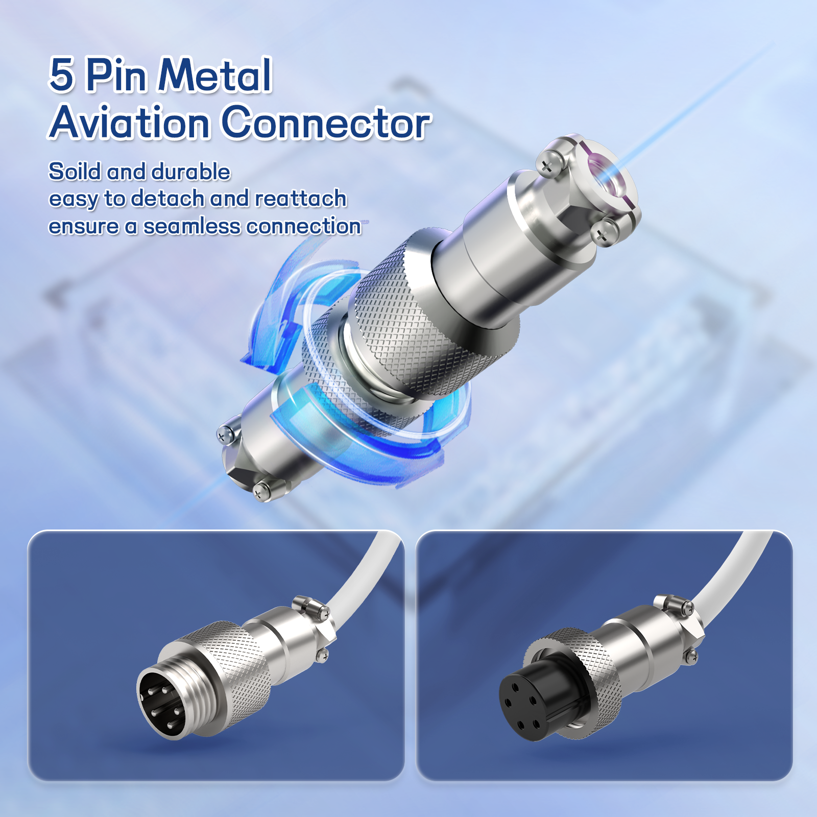 5-pin metal aviation connector for secure gaming keyboard connection