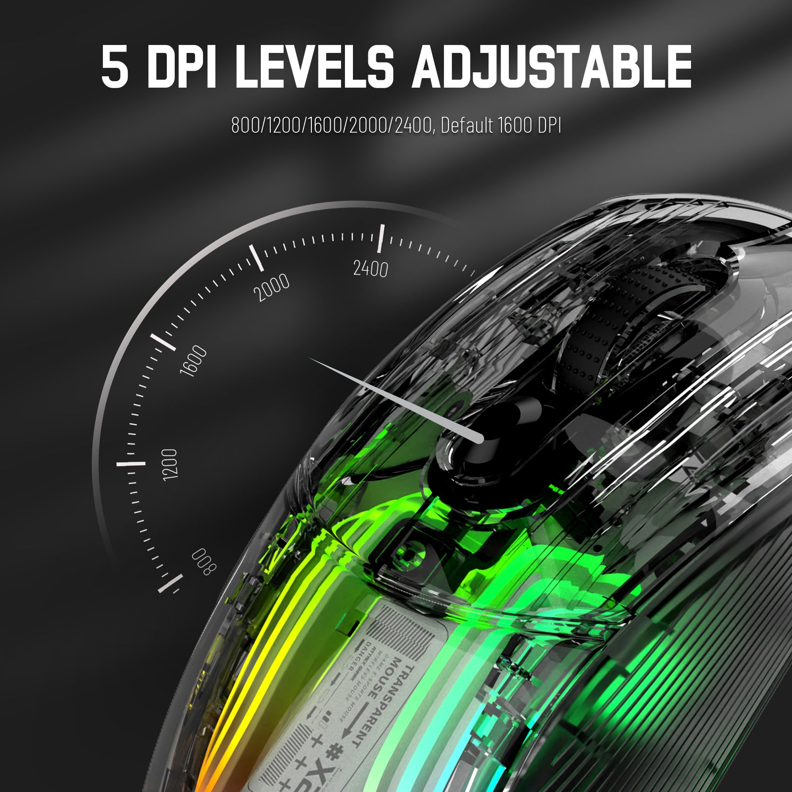 Attack Shark X2 mouse with adjustable DPI levels up to 2400 and RGB lighting