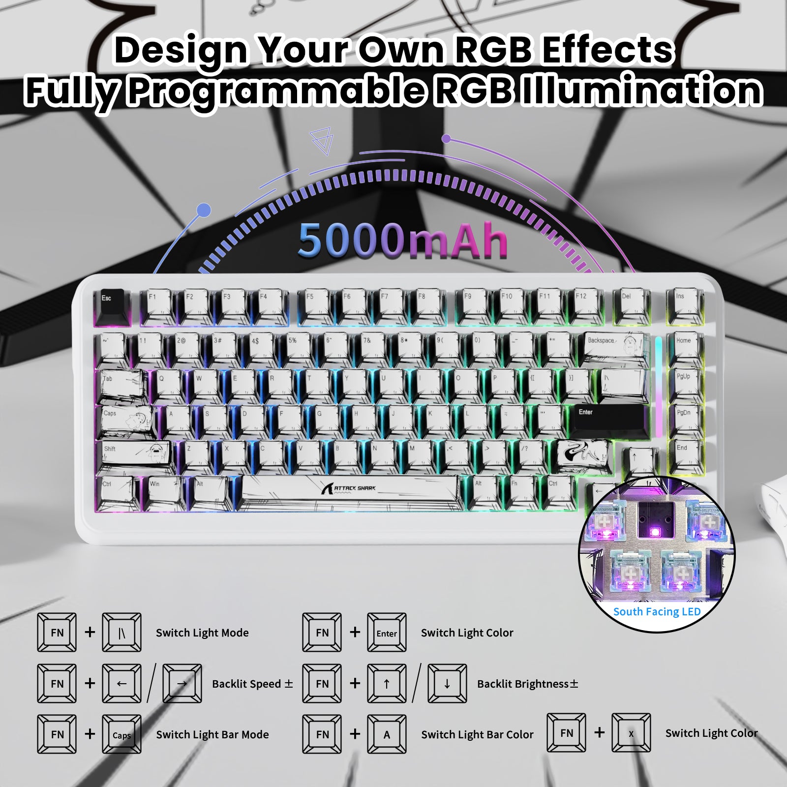 Teclado magnético ATTACK SHARK X82PRO HE con cable en espiral C01Ultra RGB