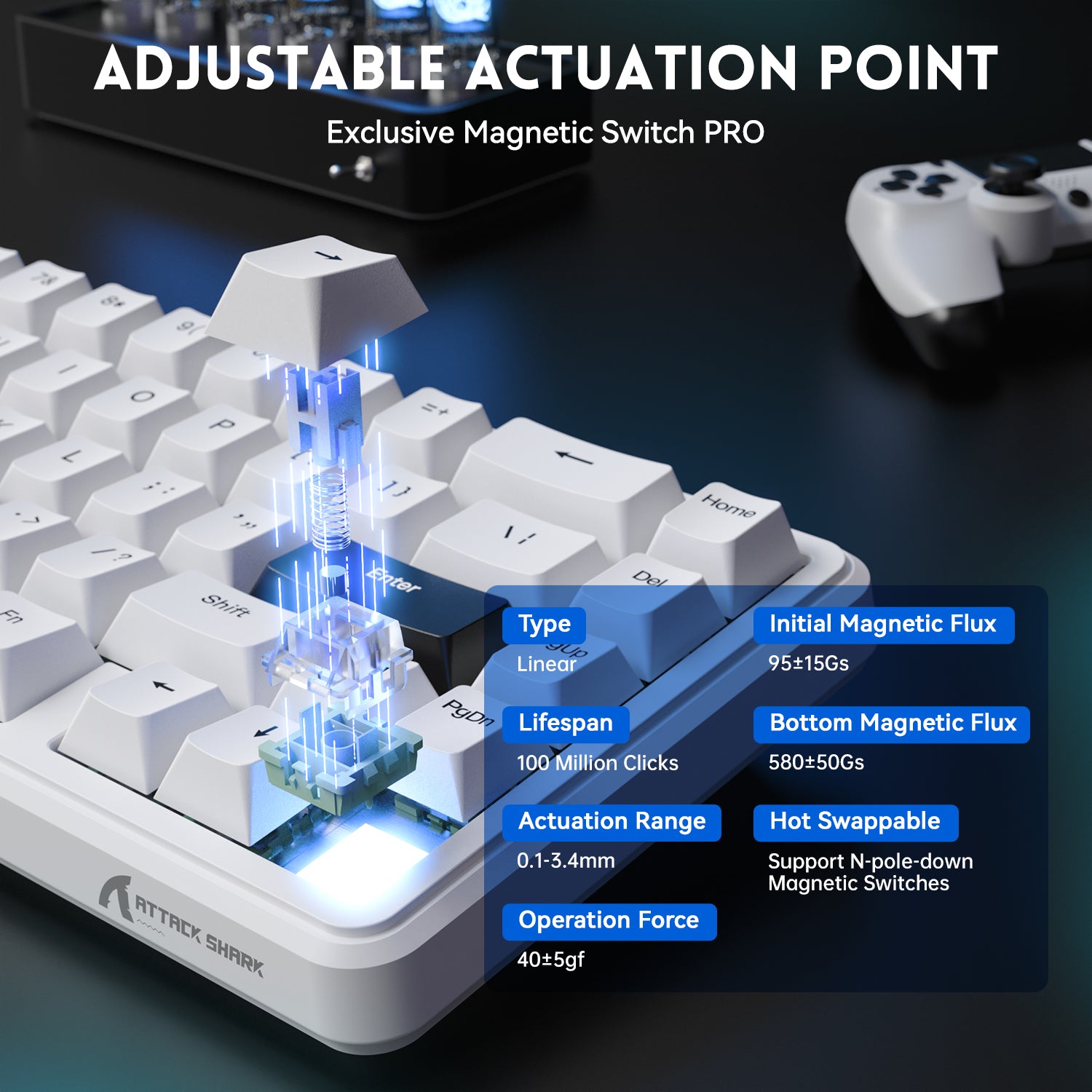 Teclado con interruptor magnético y disparador rápido ATTACK SHARK X65 HE con cable en espiral de 8 KHz