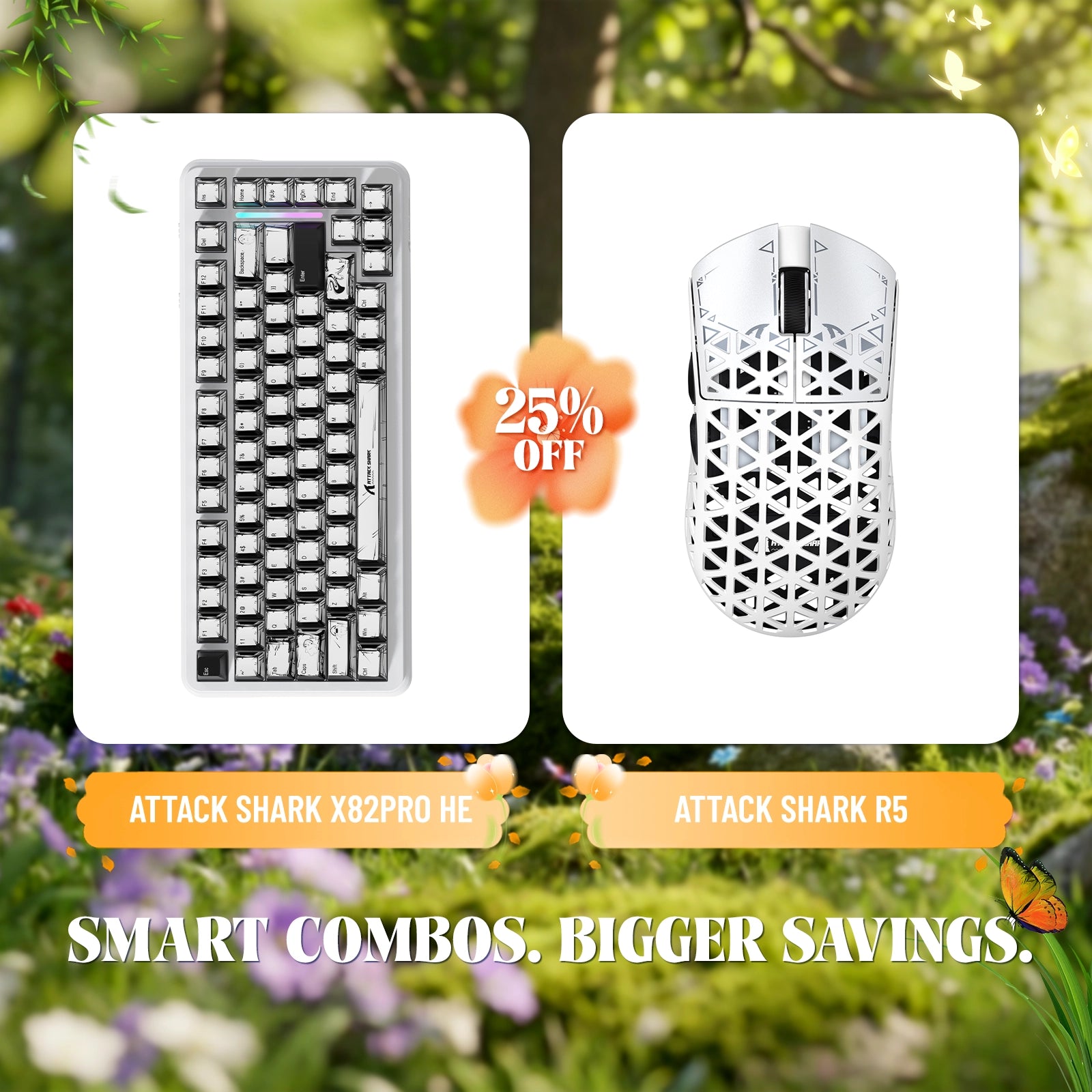 Paquete de teclado de disparo rápido ATTACK SHARK X82PRO HE + ratón inalámbrico para juegos de fibra de carbono R5