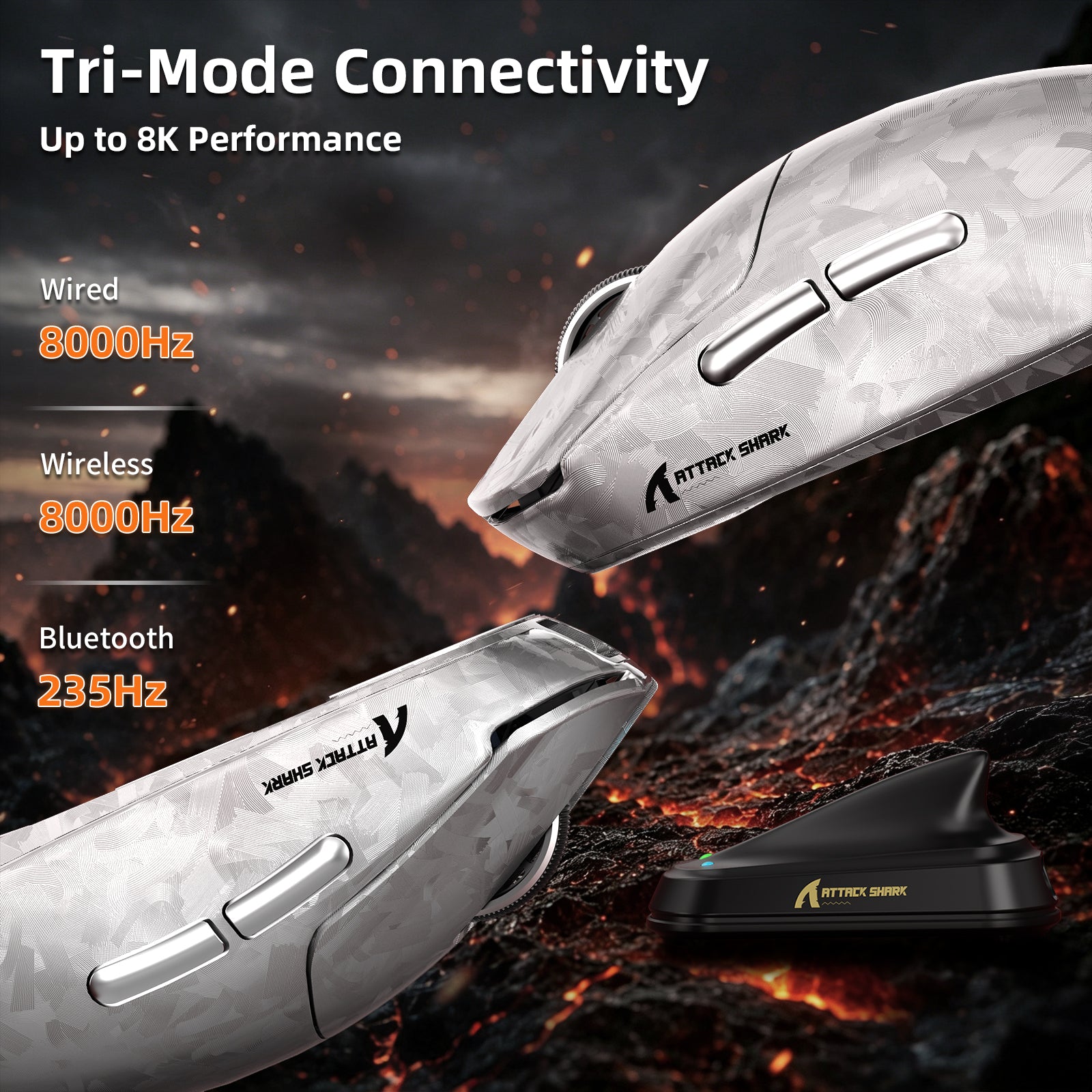 Ratón para juegos inalámbrico ATTACK SHARK RS3 ULTRA Carbon Fiber PAW3955MAX con cable LED Ultra C06
