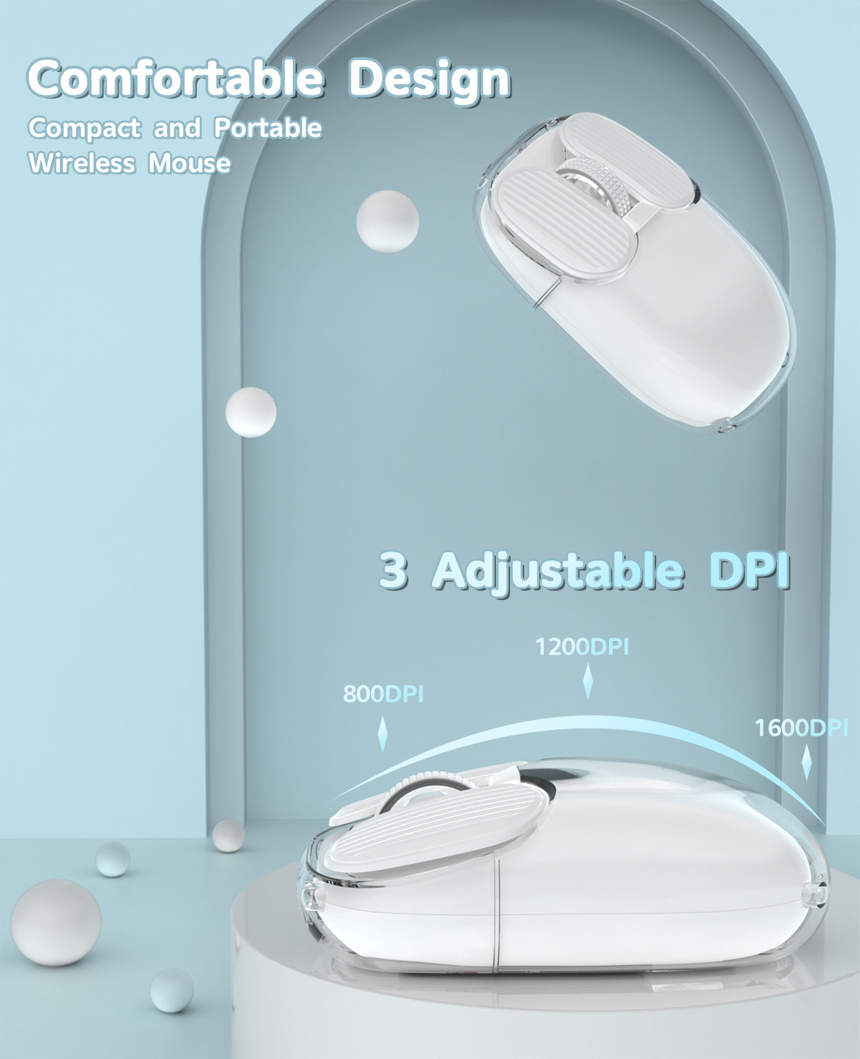 Attack Shark I069 Mini Wireless Mouse with 3 adjustable DPI settings in a sleek design.