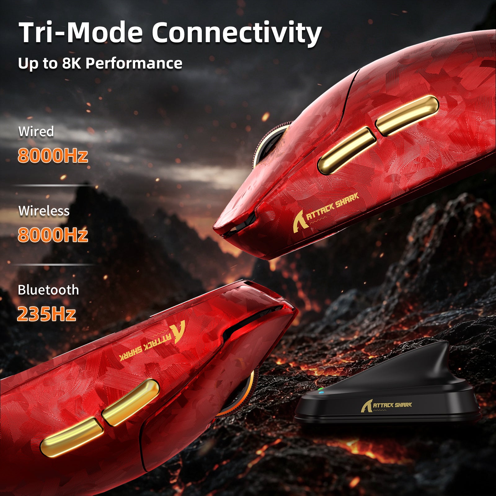 Ratón para juegos inalámbrico ATTACK SHARK RS3 ULTRA Carbon Fiber PAW3955MAX con cable LED Ultra C06