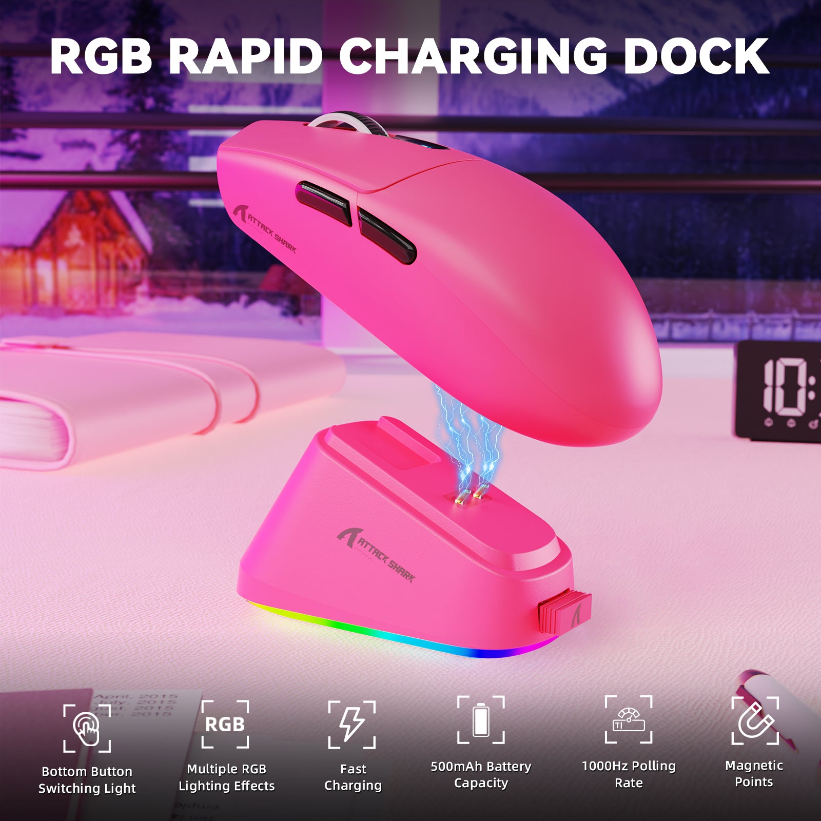 Ratón inalámbrico para juegos ATTACK SHARK G3PRO de tres modos con base de carga, 25 000 DPI, ultraligero
