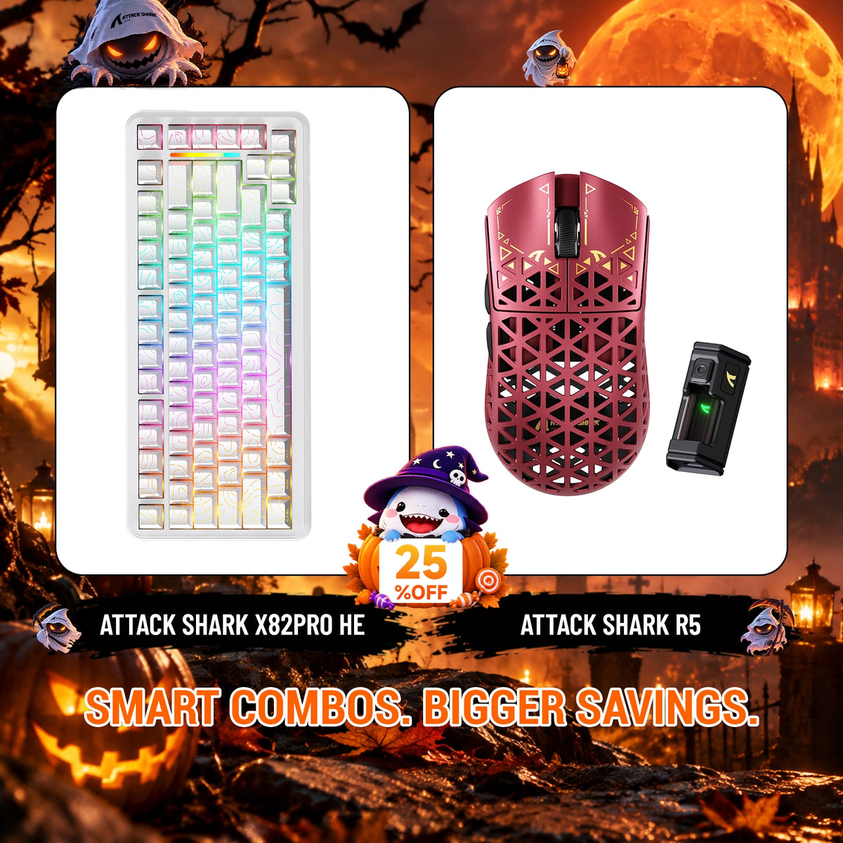ATTACK SHARK X82 PRO HE Teclado con activación rápida + R5 Carbon Fiber Pack de ratón inalámbrico para gaming