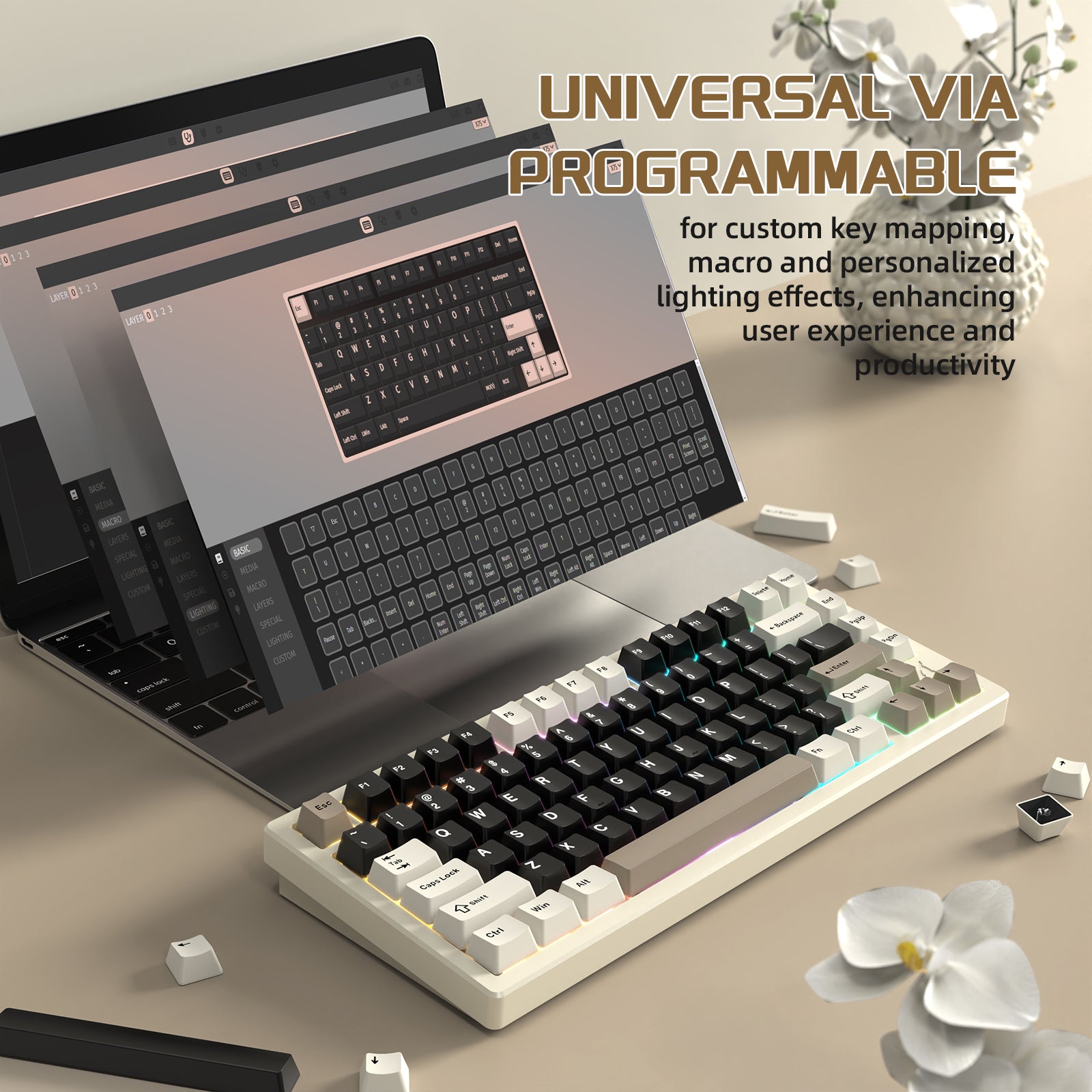 ATTACK SHARK X75 keyboard with VIA programmability and customizable key mapping.