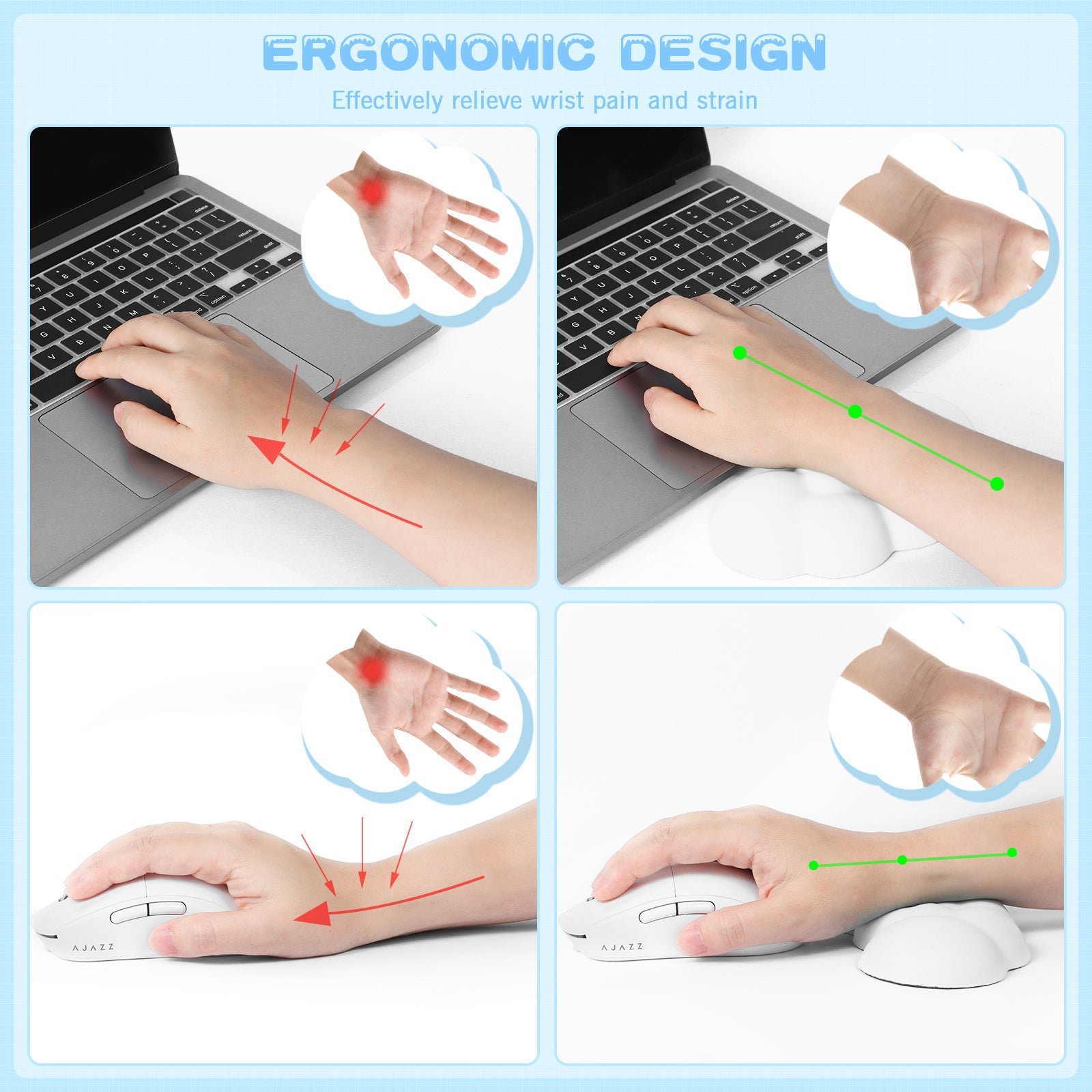 Ergonomic design benefits of cloud wrist rest for reducing wrist pain and strain