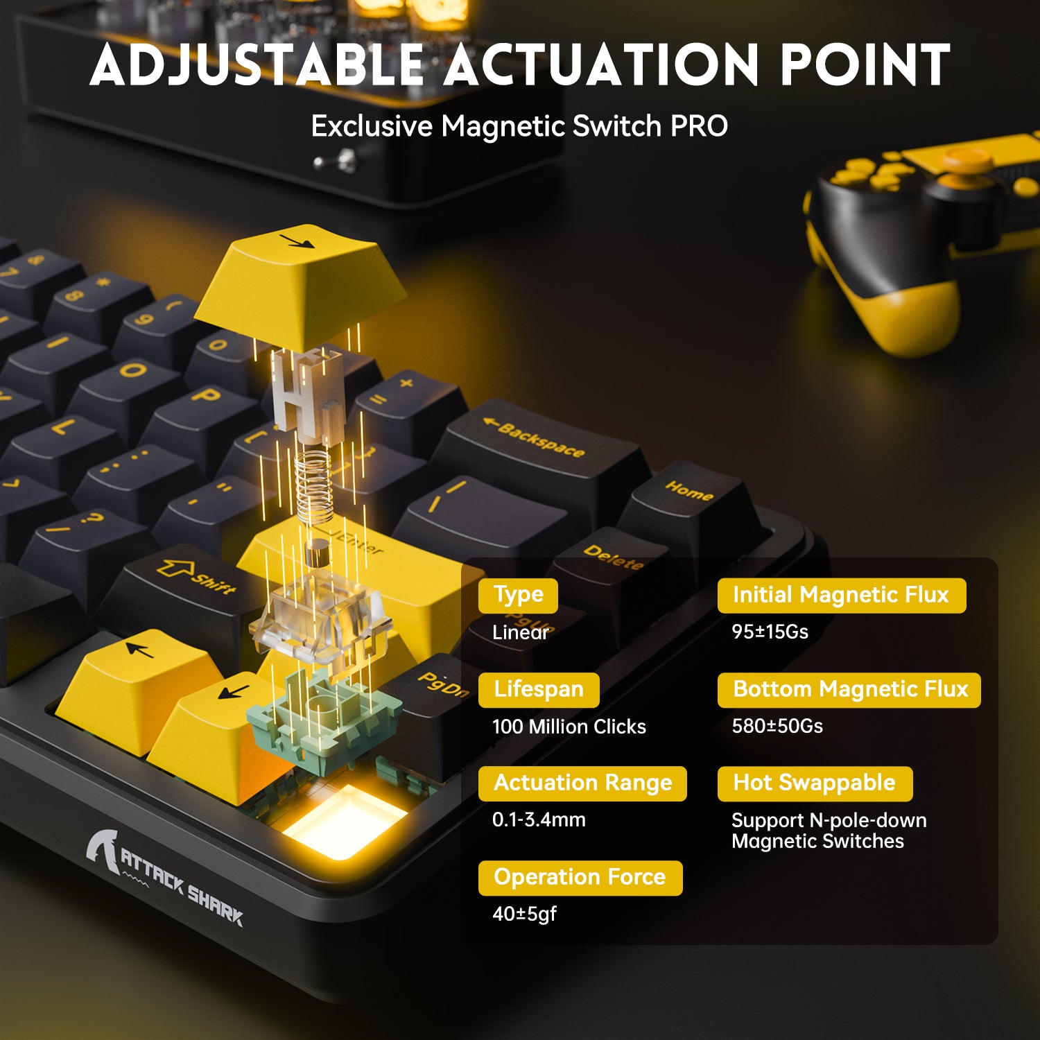 Teclado con interruptor magnético y disparador rápido ATTACK SHARK X65 HE con cable en espiral de 8 KHz