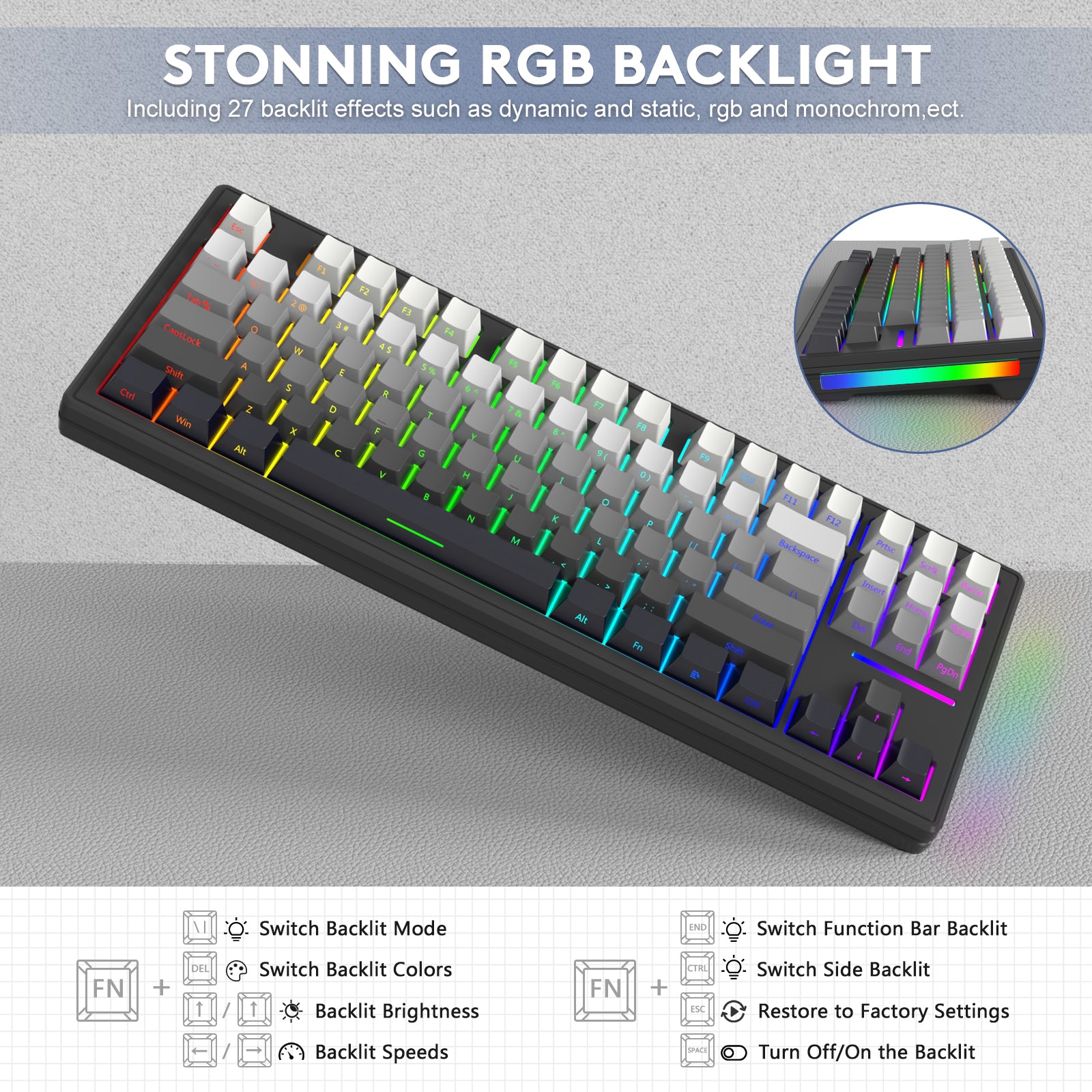 Attack Shark M87 keyboard showcasing stunning RGB backlight settings and gradient keycaps.