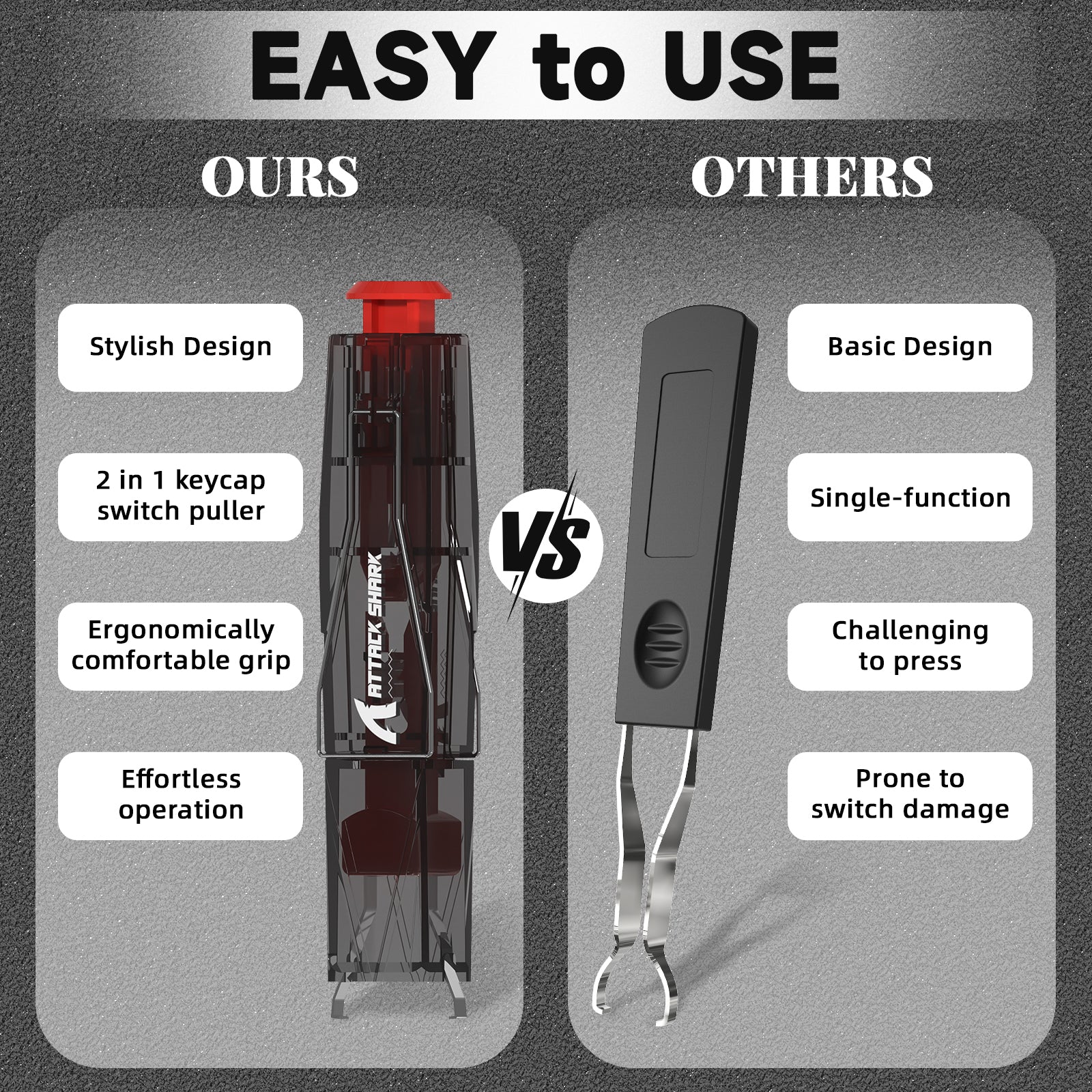 Comparison of Attack Shark keycap puller features versus standard tool limitations