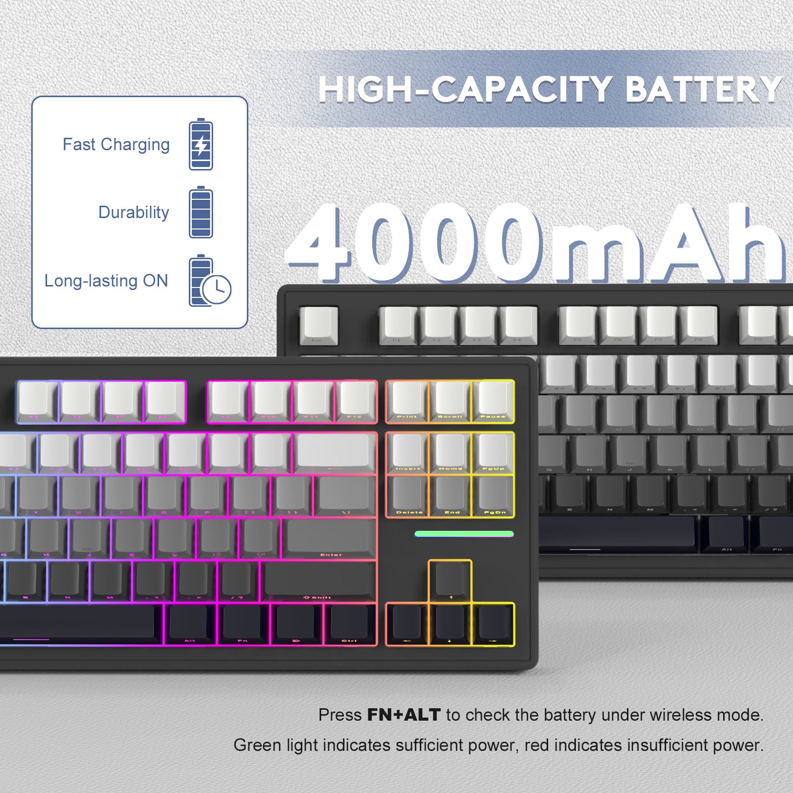 4000mAh battery indication for Attack Shark M87 keyboard with gradient keycaps.