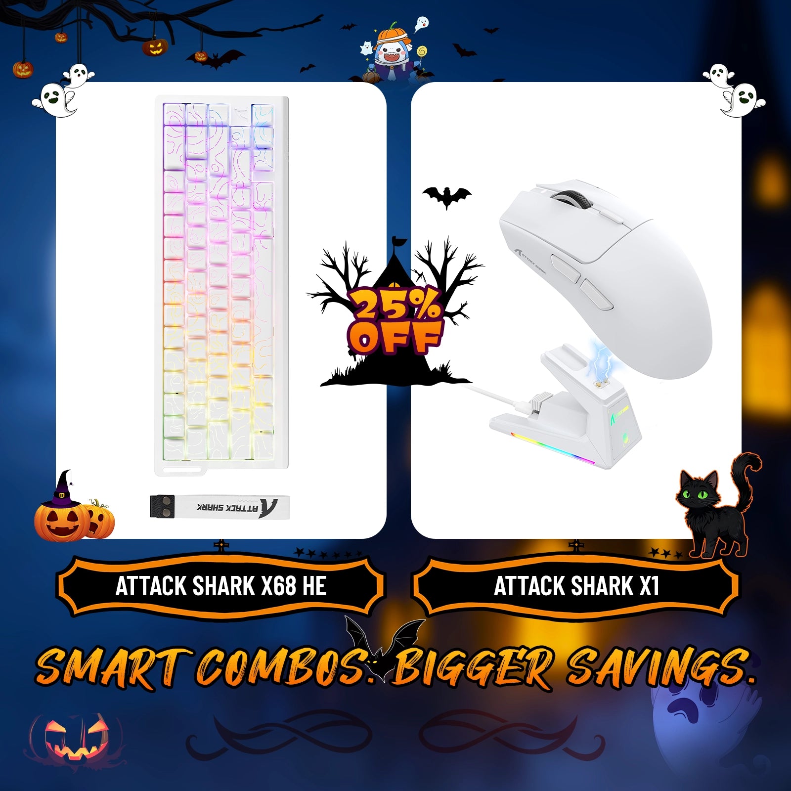 Paquete de teclado de disparo rápido ATTACK SHARK X68HE + ratón inalámbrico para juegos X1